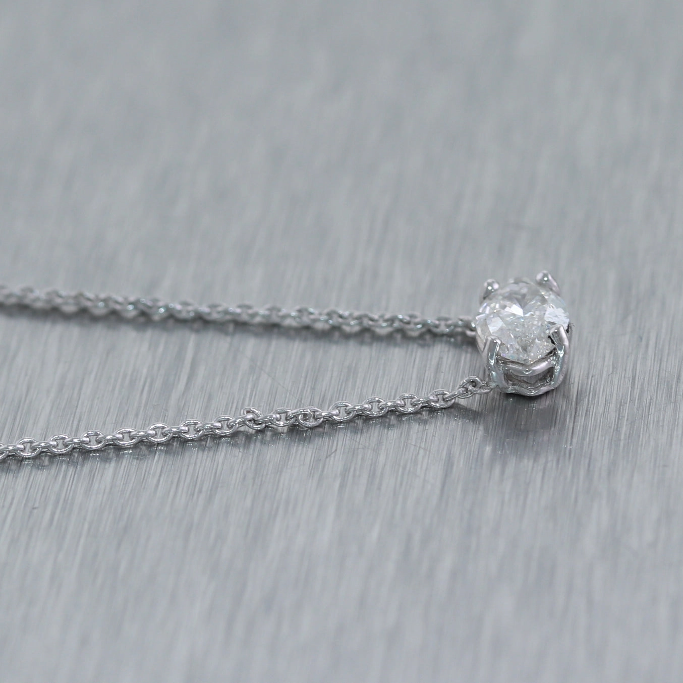 14k White Gold 0.64ct Marquise Cut Diamond Solitaire Pendant 18" Necklace