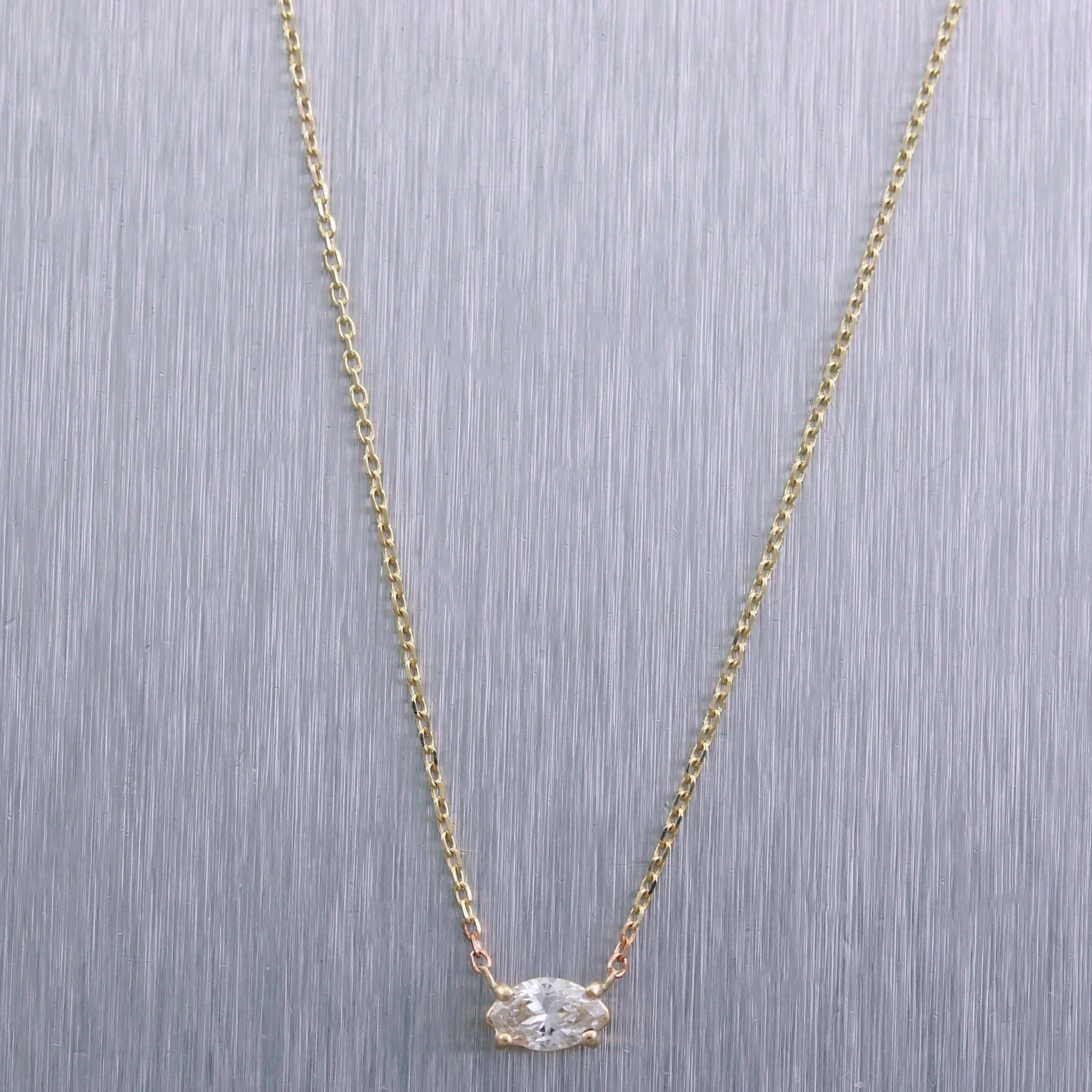 14k Yellow Gold 0.25ct Marquise Cut Diamond 18" Adjustable Necklace