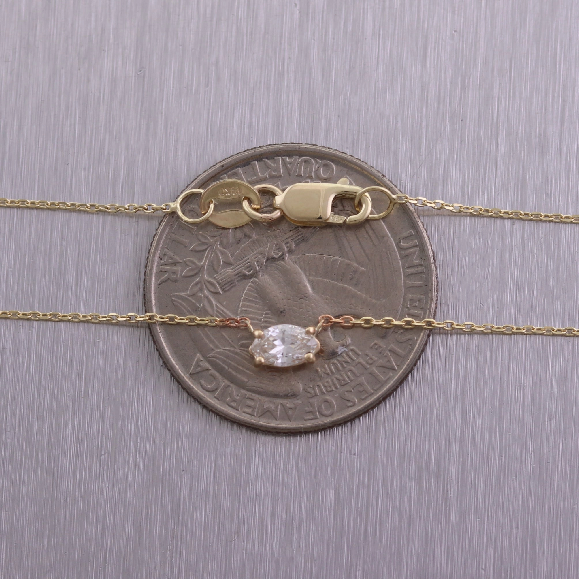14k Yellow Gold 0.25ct Marquise Cut Diamond 18" Adjustable Necklace