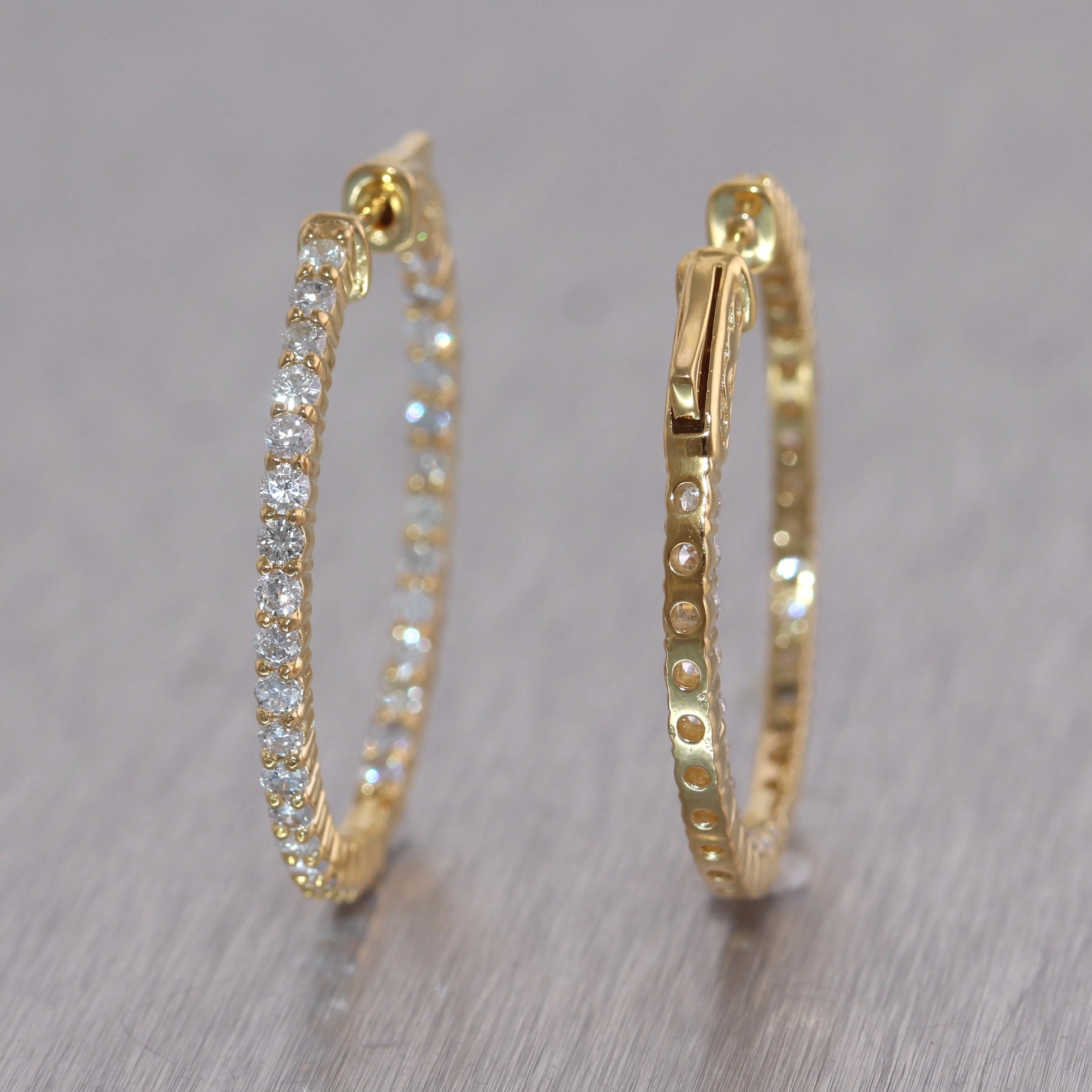 14k Yellow Gold 2ctw Diamond In & Out Hoop Earrings