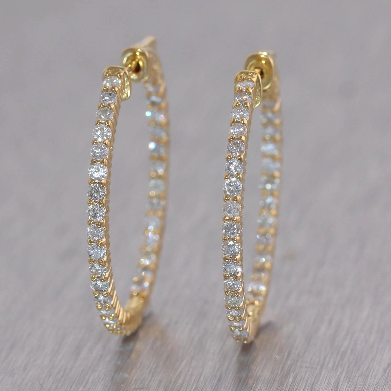 14k Yellow Gold 2ctw Diamond In & Out Hoop Earrings