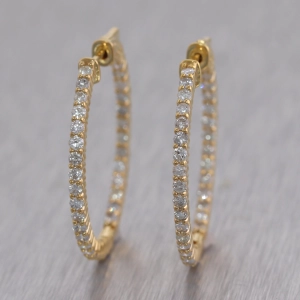 14k Yellow Gold 2ctw Diamond In & Out Hoop Earrings