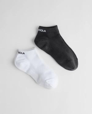 2 Pack Pilates Grip Socks - White, Graphite Grey