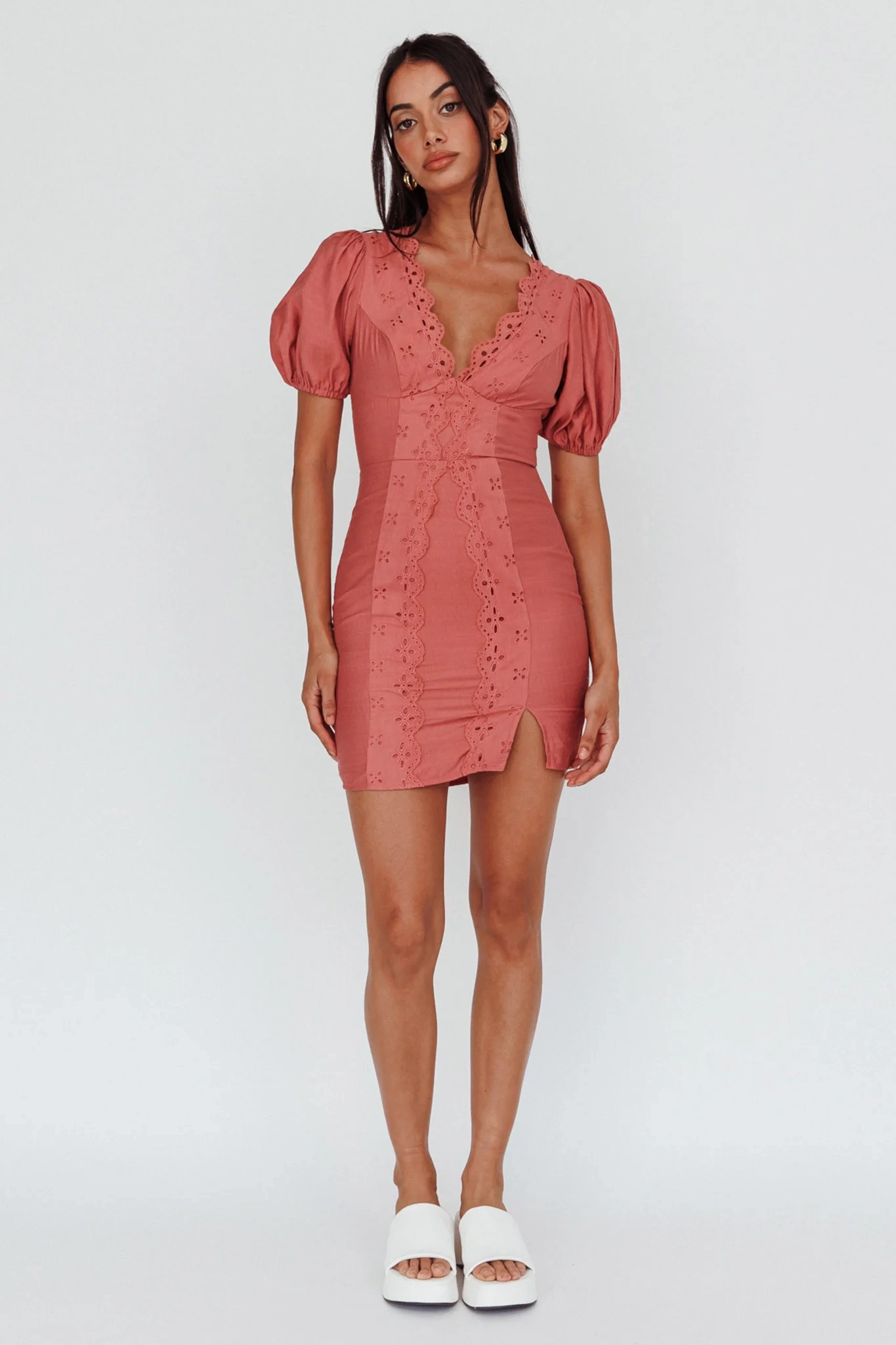 Aylina Scalloped Lace Mini Dress Rose