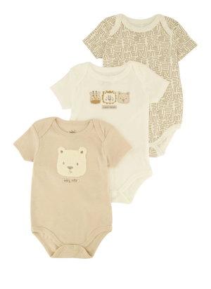Baby Boys 0-9M Beary Cute Chenille Patch Graphic Bodysuits 3 Pack