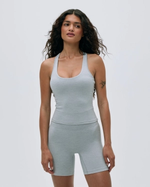 Brushed Skinny Racer Back Top - Light Grey Melange