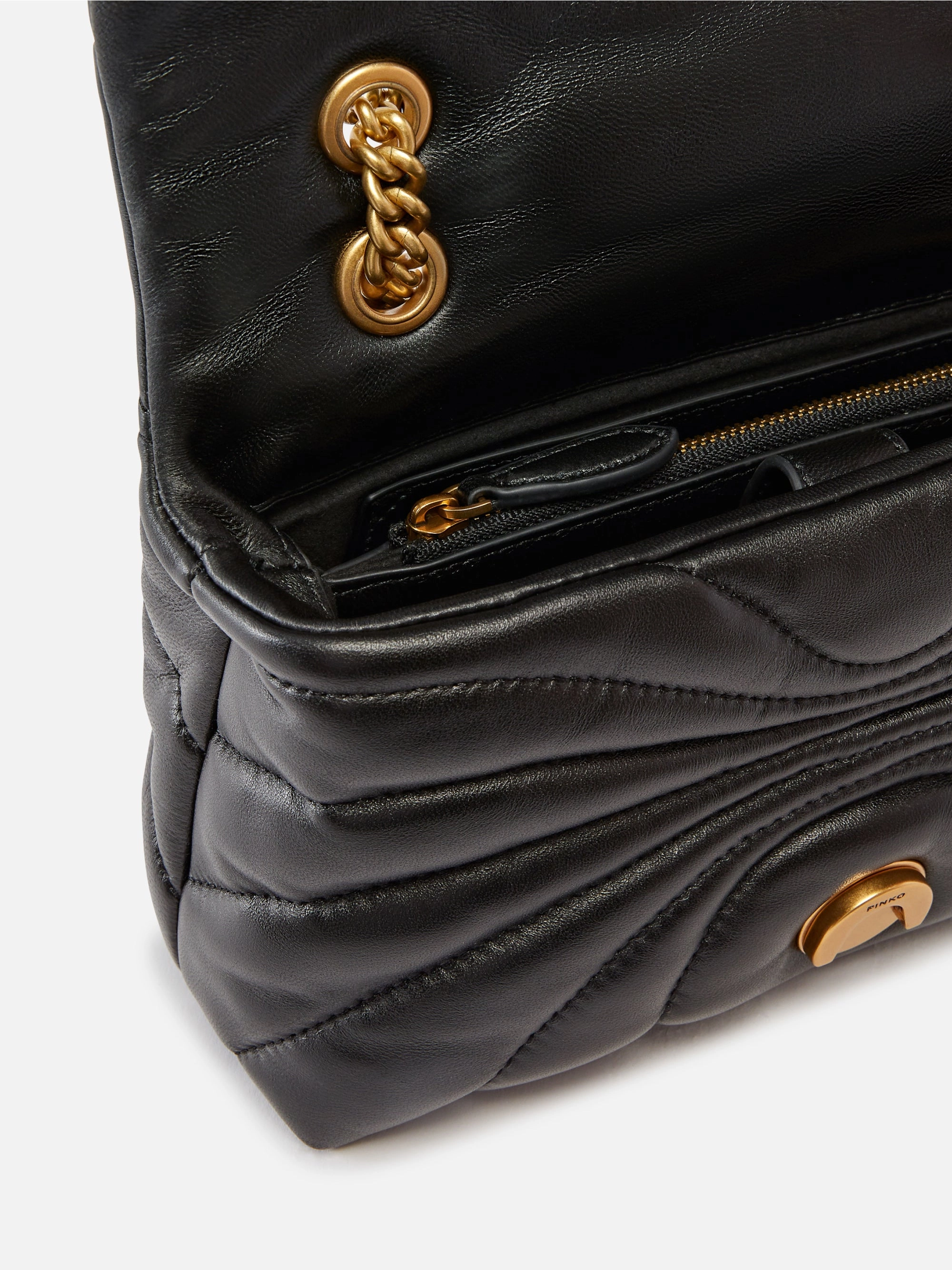 Butterfly Quilted Leather Bag with Black Shoulder Strap