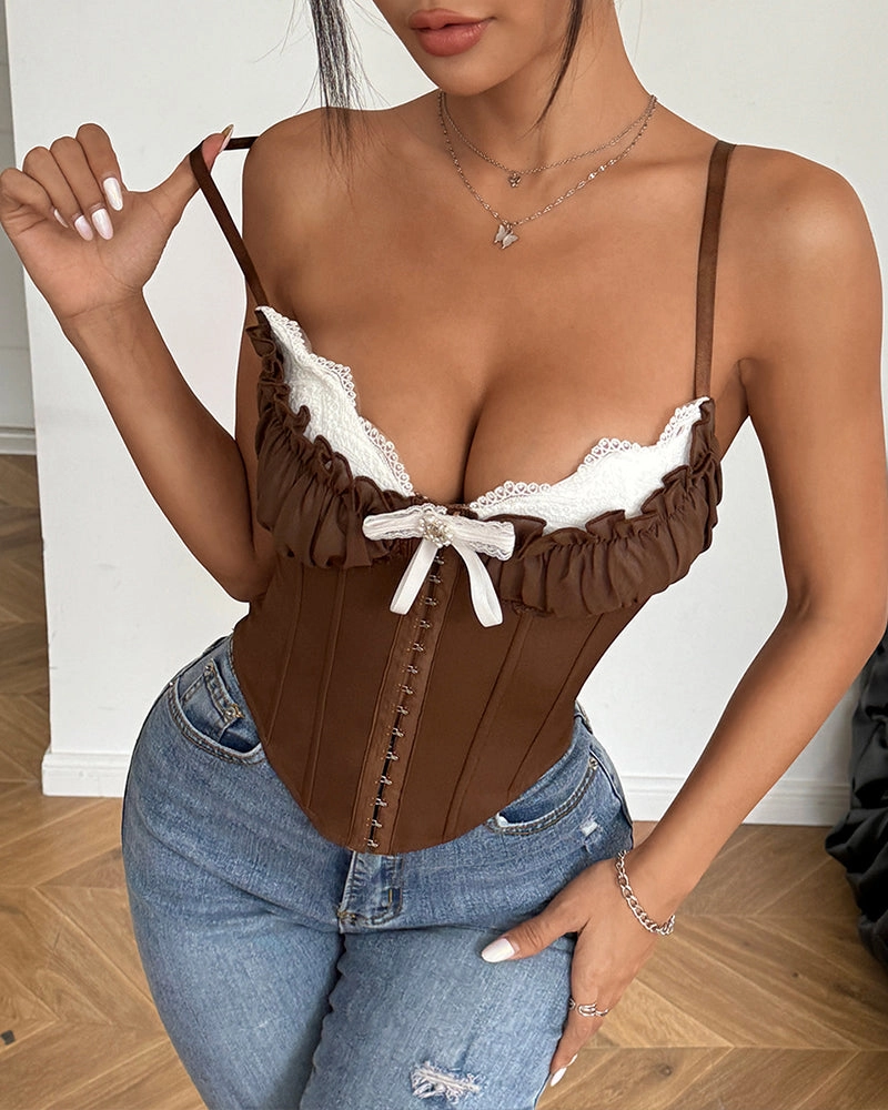 Corsets Top Ruffled Lace Trim Bustier