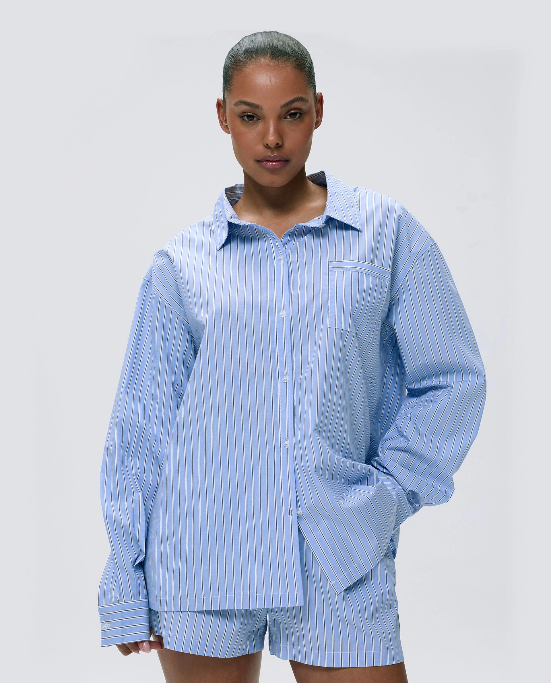 Cotton Stripe Oversized Shirt - Blue/White