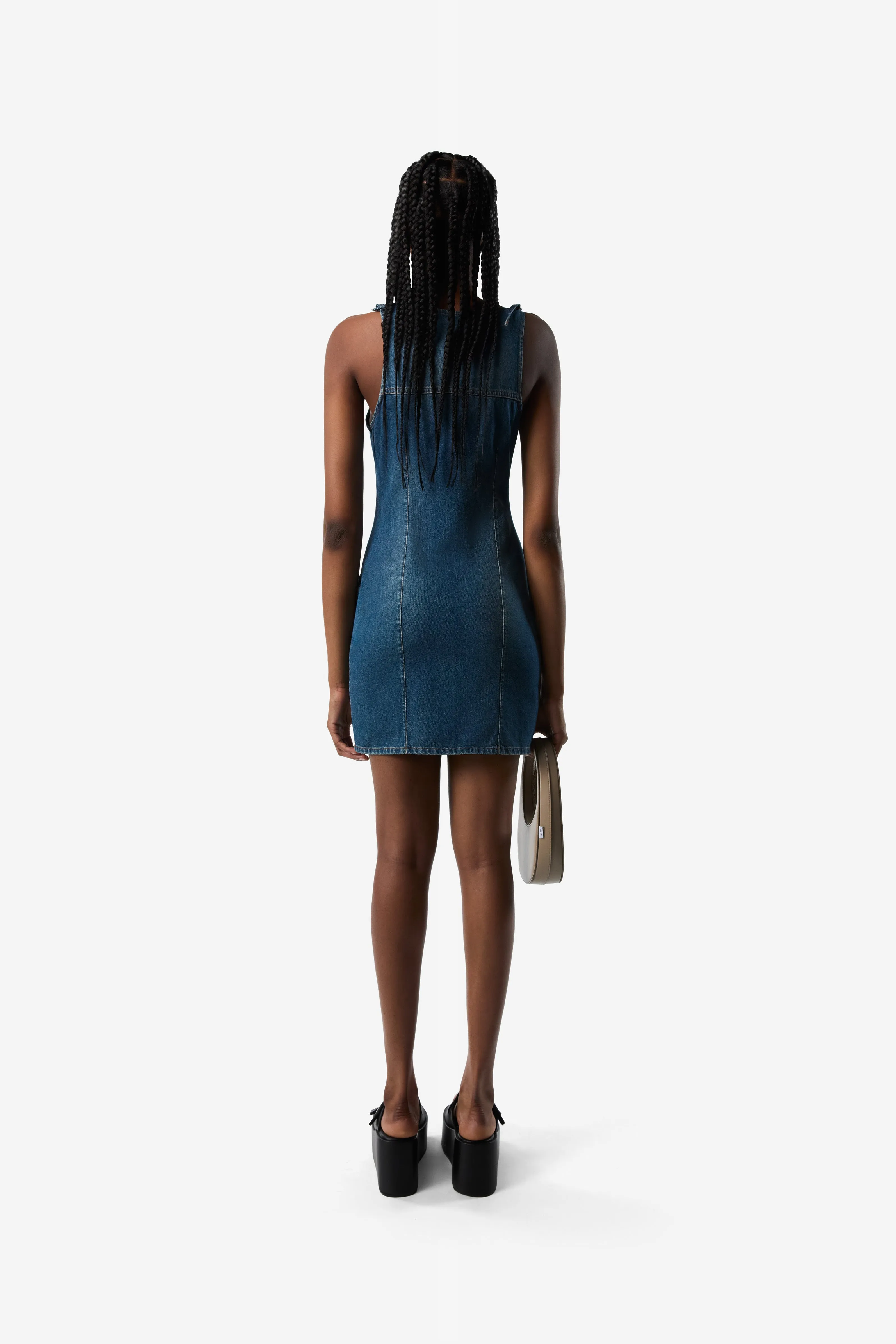 Denim Asymmetric Flower Mini Dress