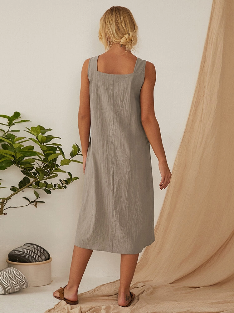 Flower Embroidery Daily Casual Home Gardening Women Midi Dress
