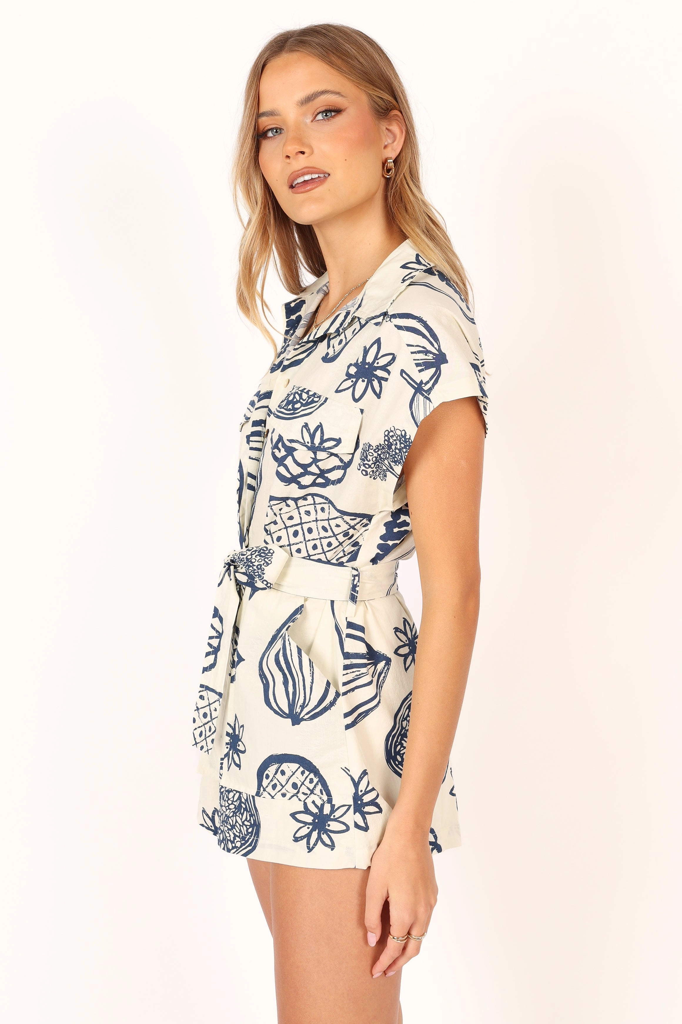 Georgina Tie Waist Playsuit - Navy