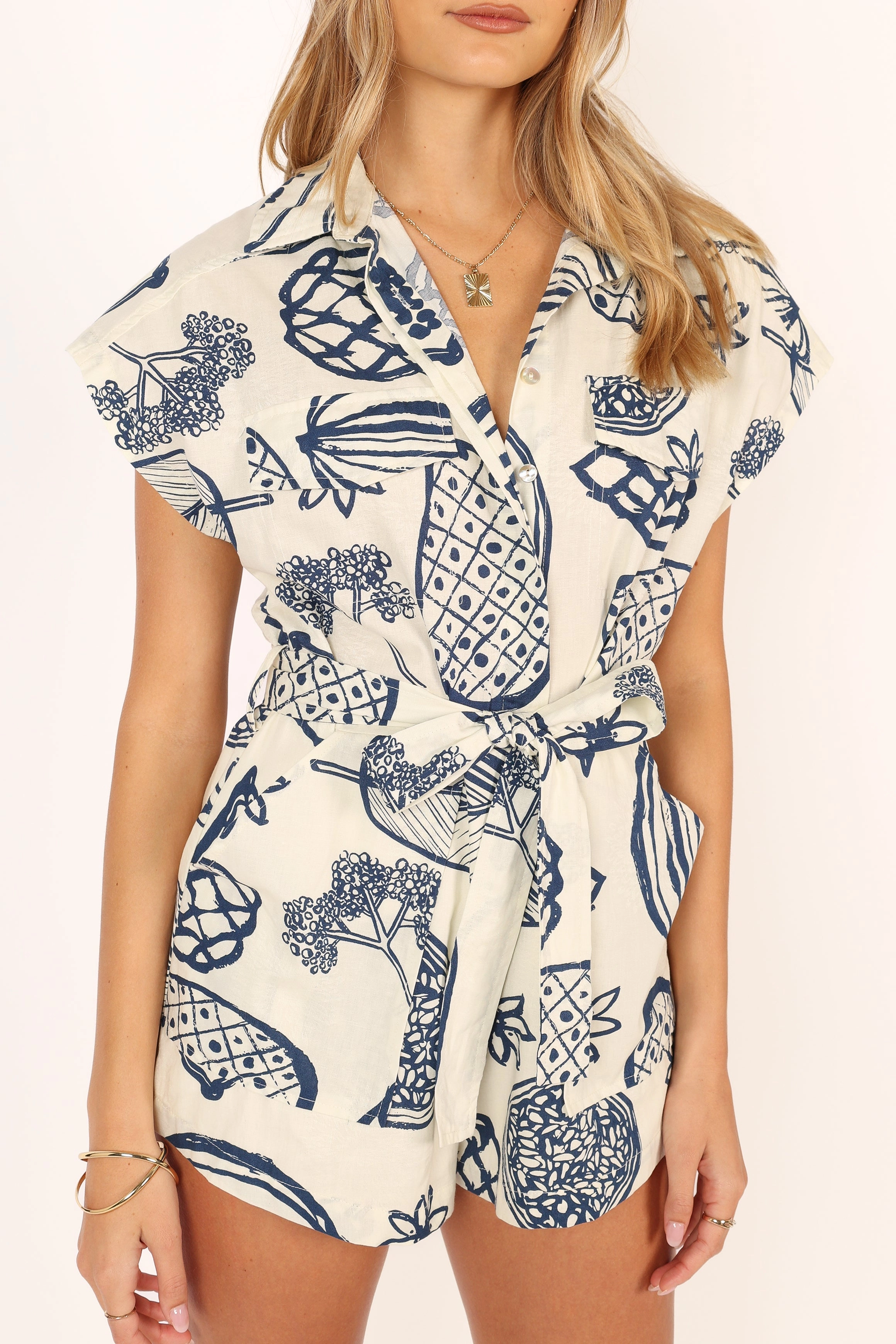 Georgina Tie Waist Playsuit - Navy