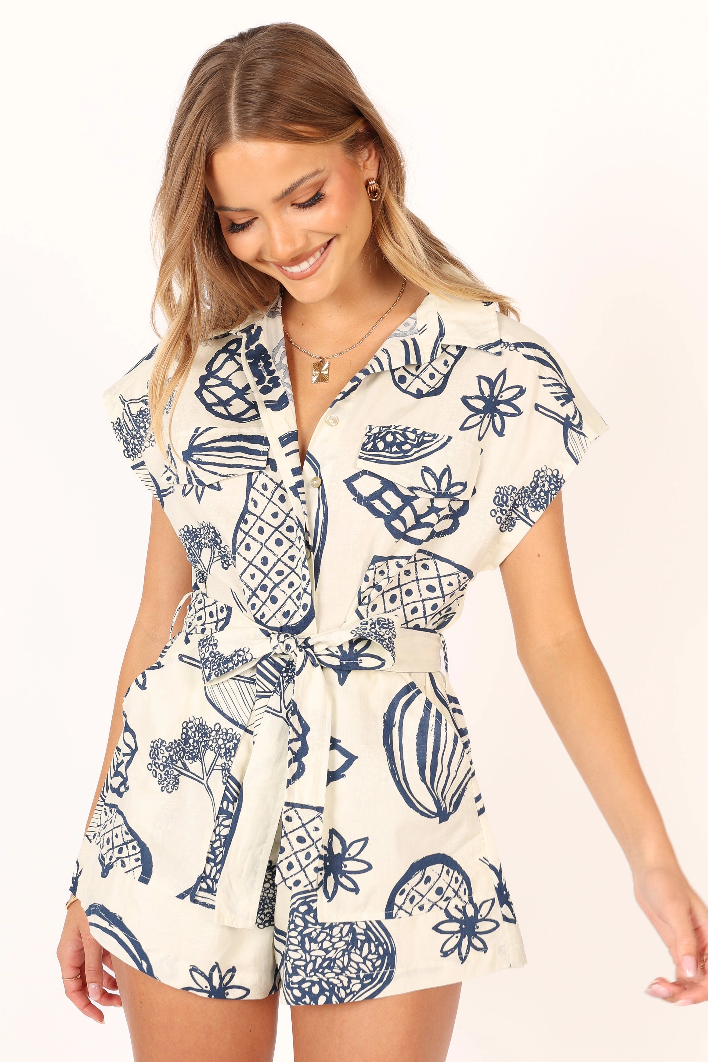 Georgina Tie Waist Playsuit - Navy