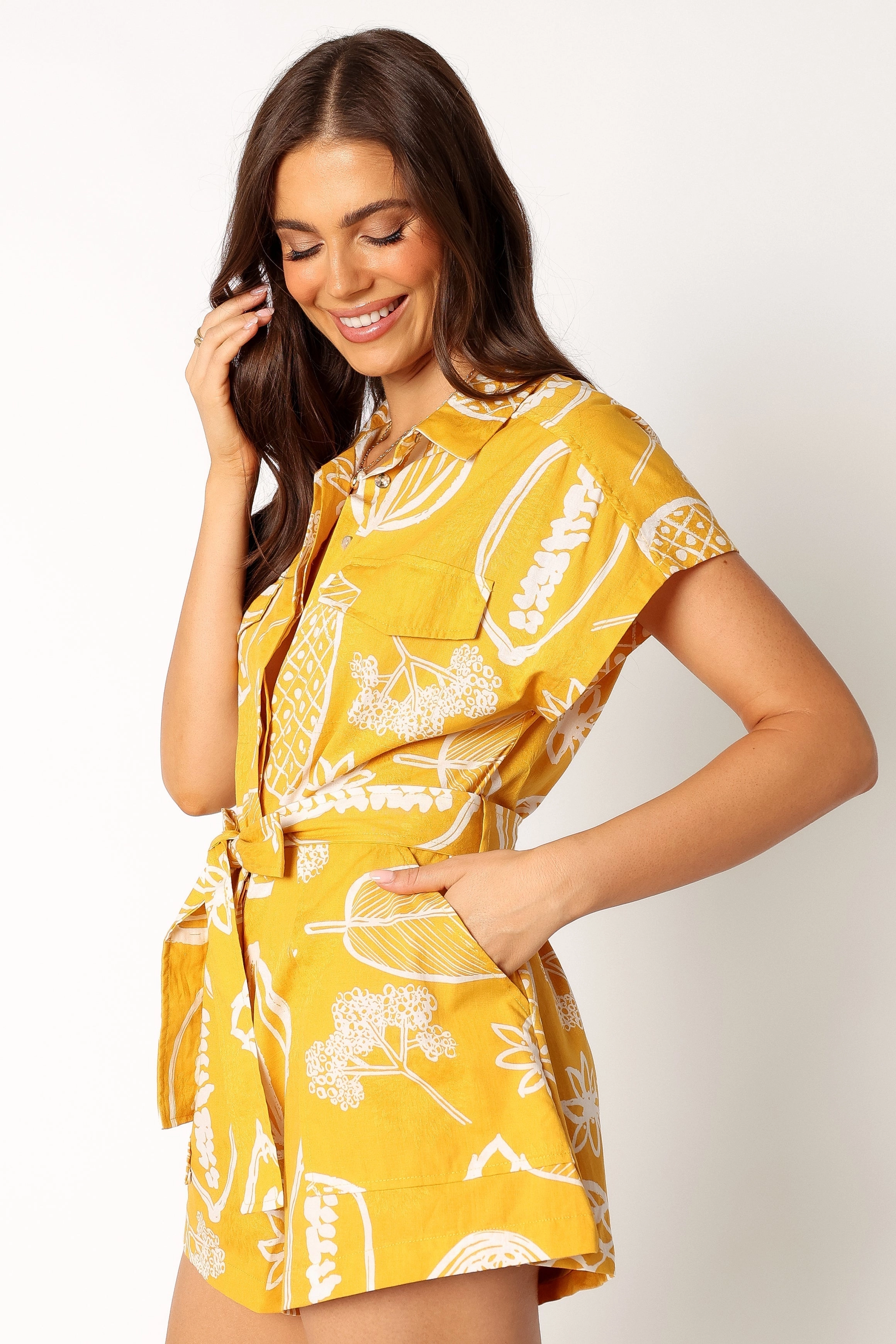 Georgina Tie Waist Playsuit - Yellow