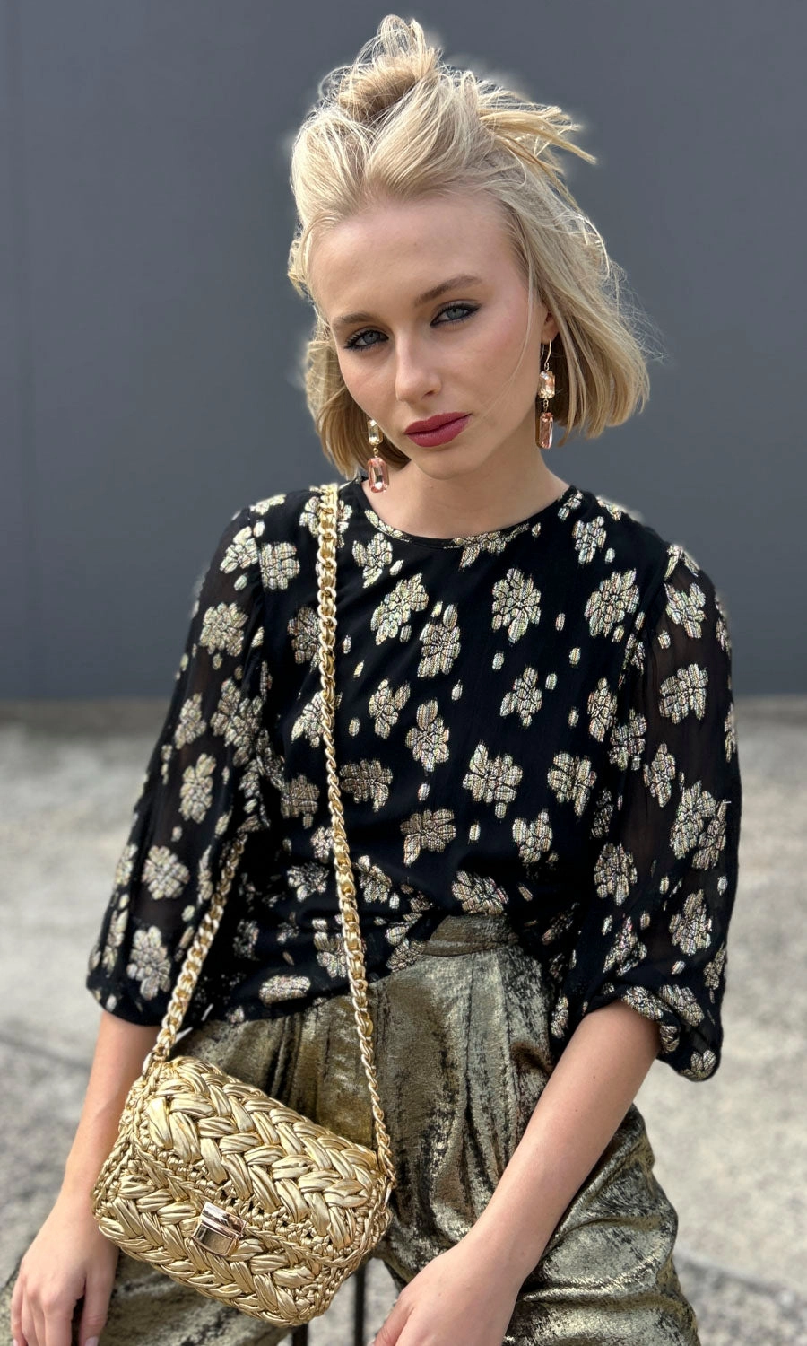 HOSS Helene Tie Back Top - Black Gold