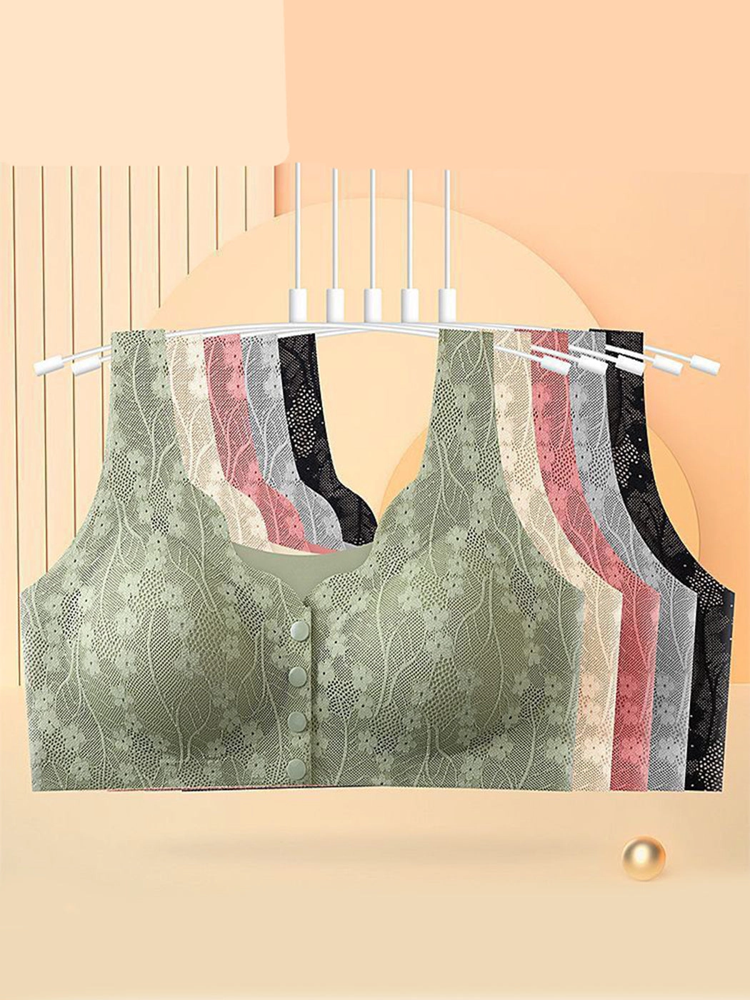 Lace Seamless Front Closure Vest-Style Wire-Free Bra