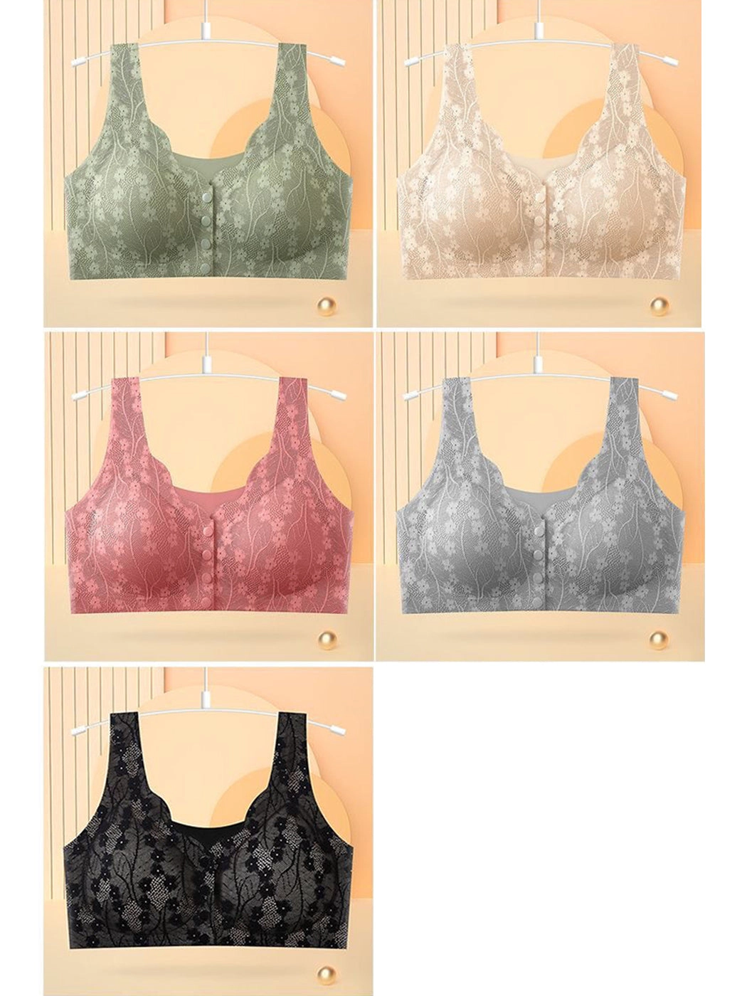 Lace Seamless Front Closure Vest-Style Wire-Free Bra
