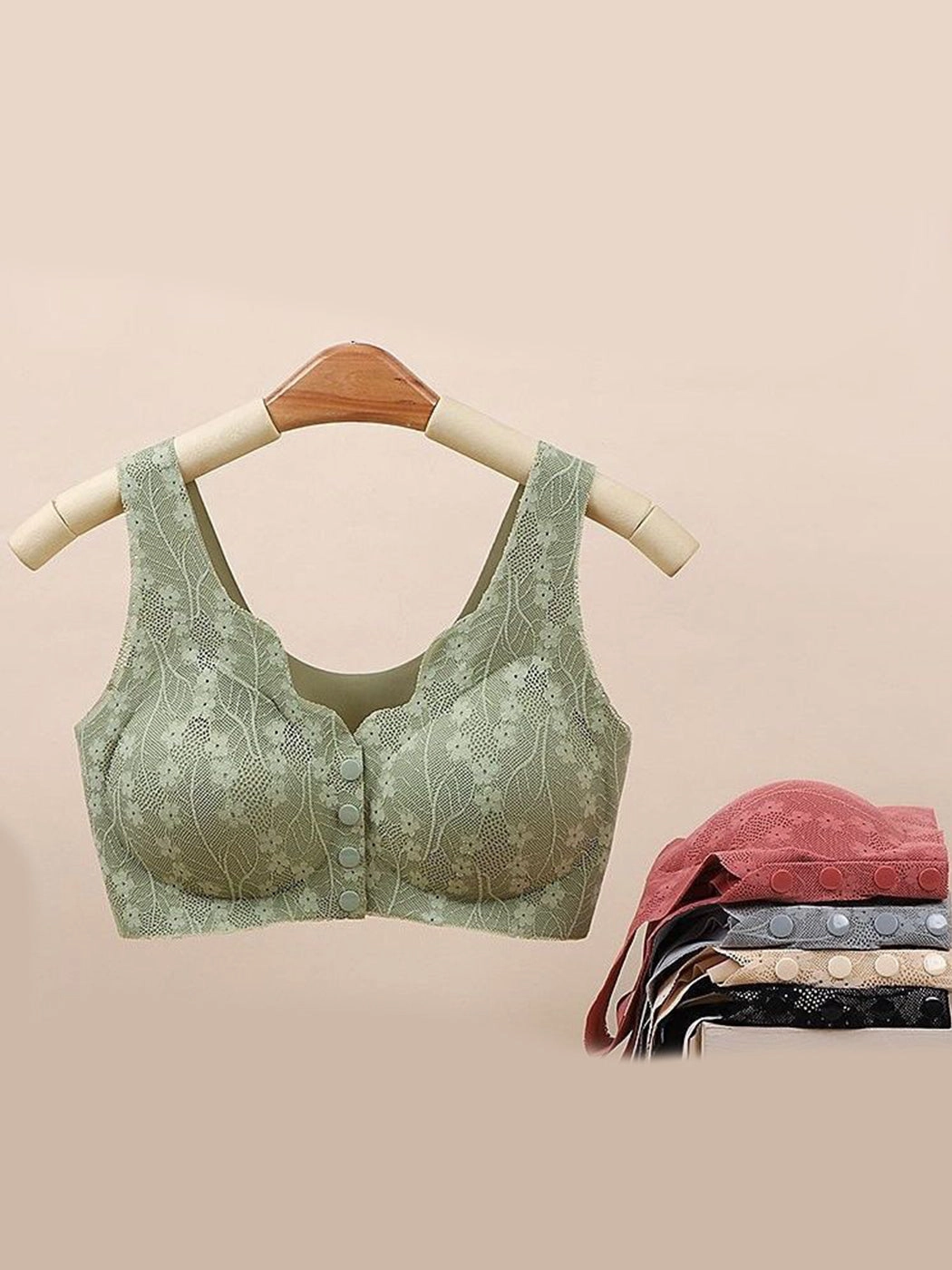 Lace Seamless Front Closure Vest-Style Wire-Free Bra