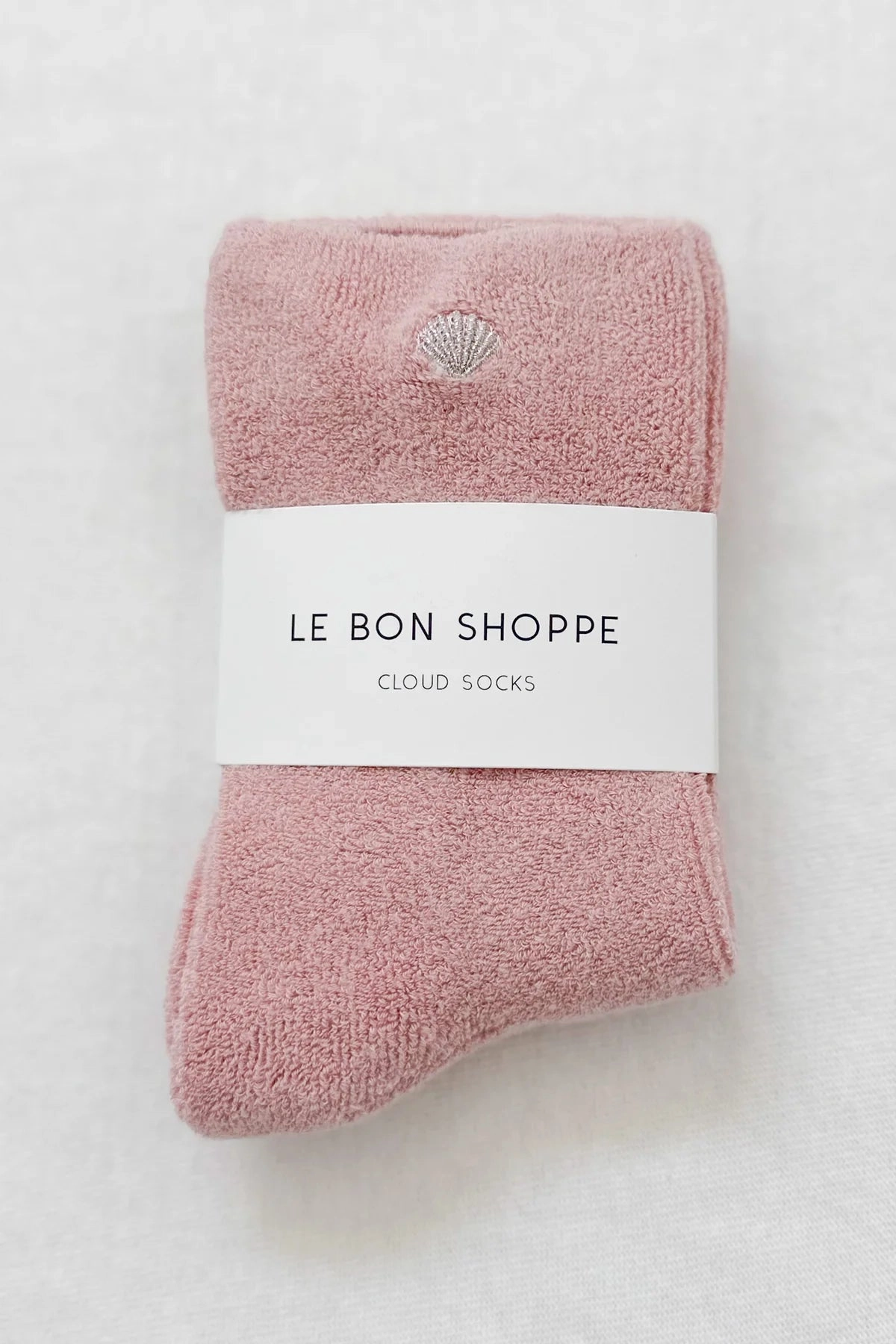 Le Bon Shoppe Cloud Embroidered Pink Rose Shell Socks