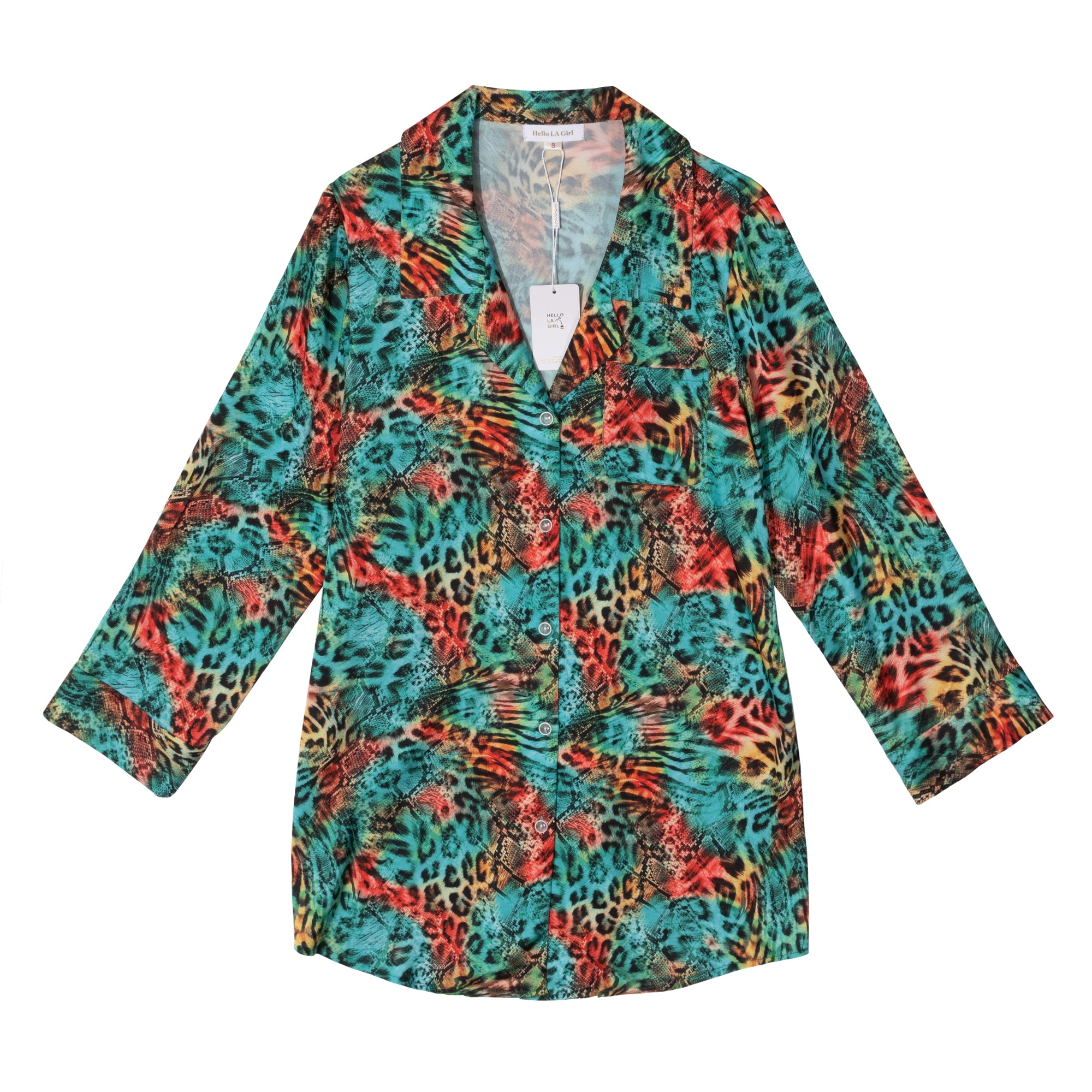 Leopard Pink Sleep Shirt Silky Satin Pajamas Sleepshirt