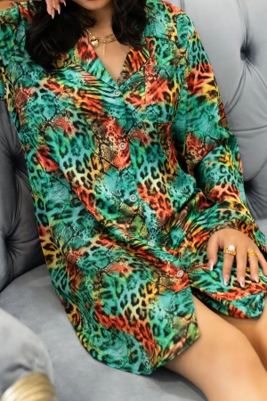 Leopard Pink Sleep Shirt Silky Satin Pajamas Sleepshirt