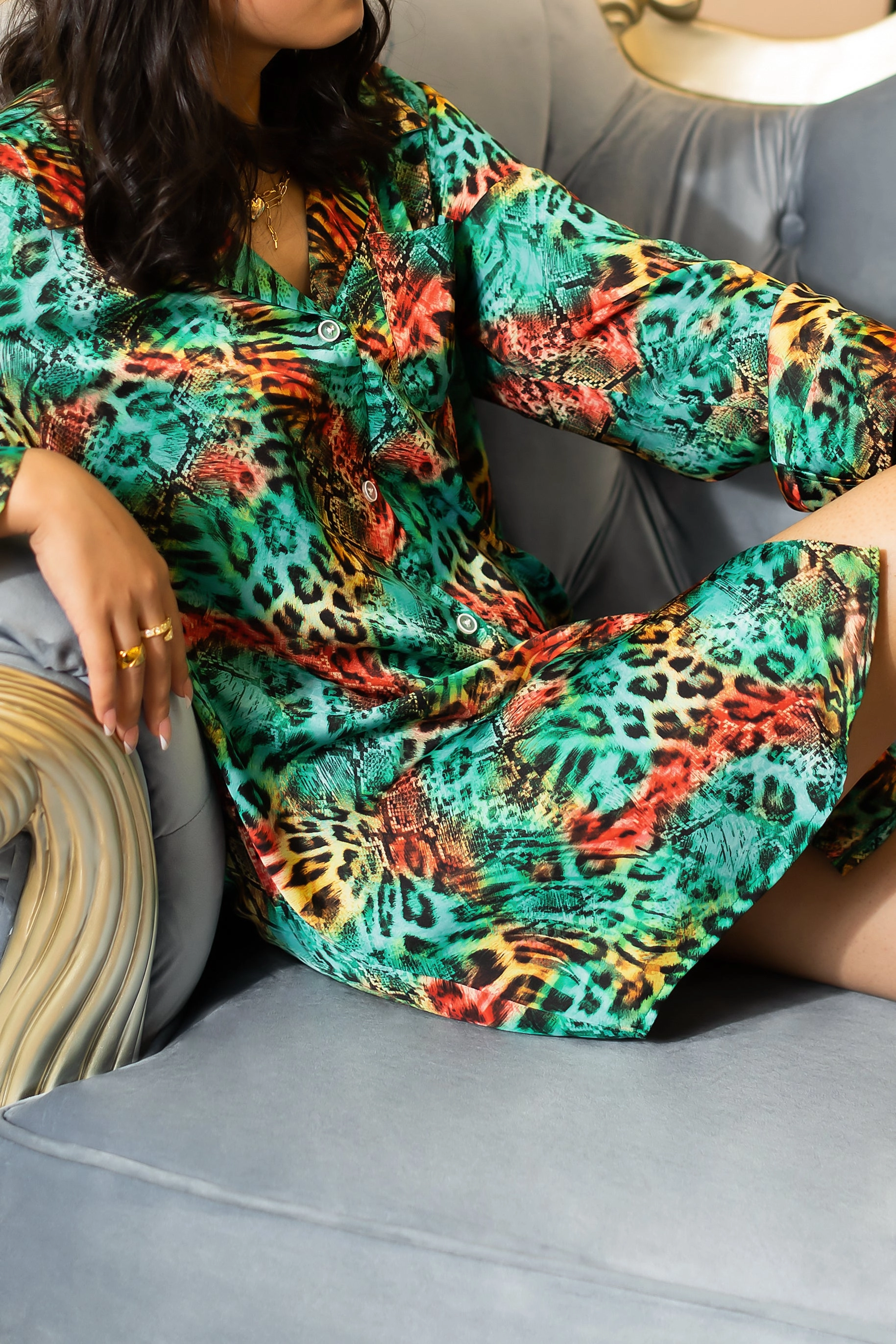 Leopard Pink Sleep Shirt Silky Satin Pajamas Sleepshirt