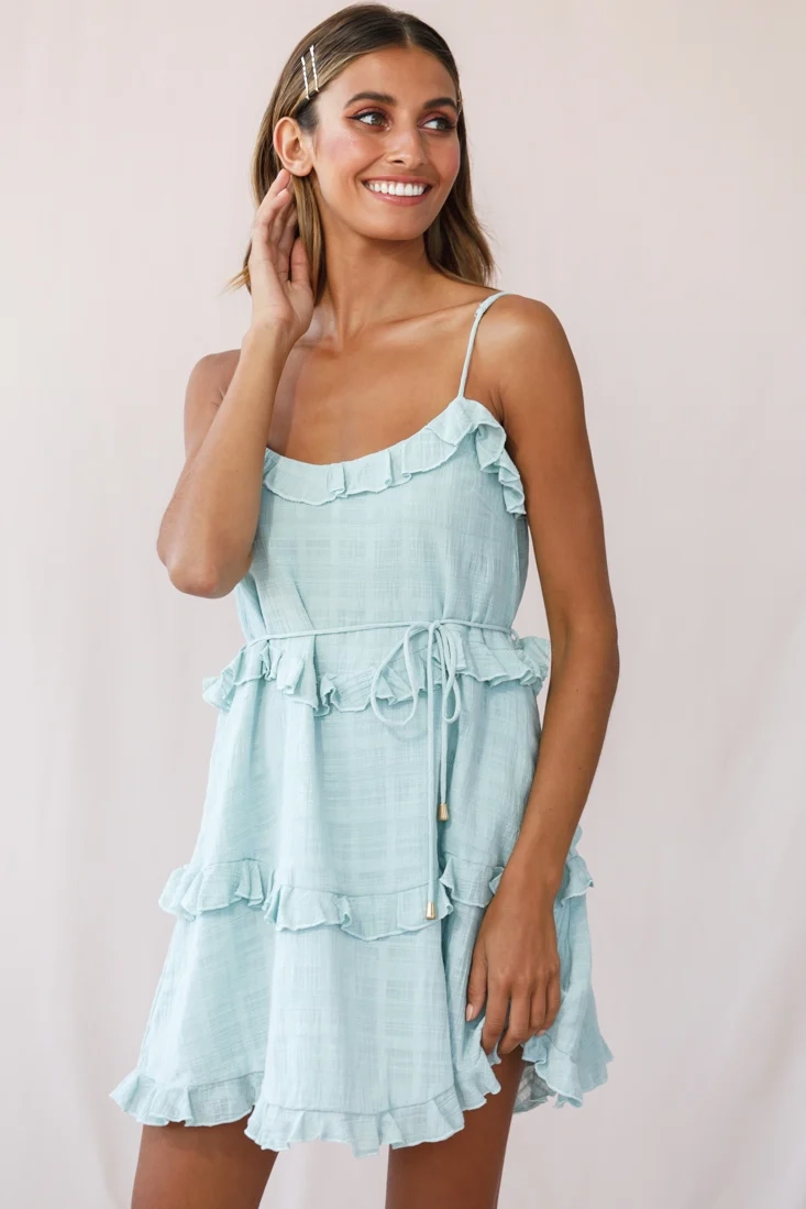 Maria Frill Trim Spaghetti Strap Dress Sage