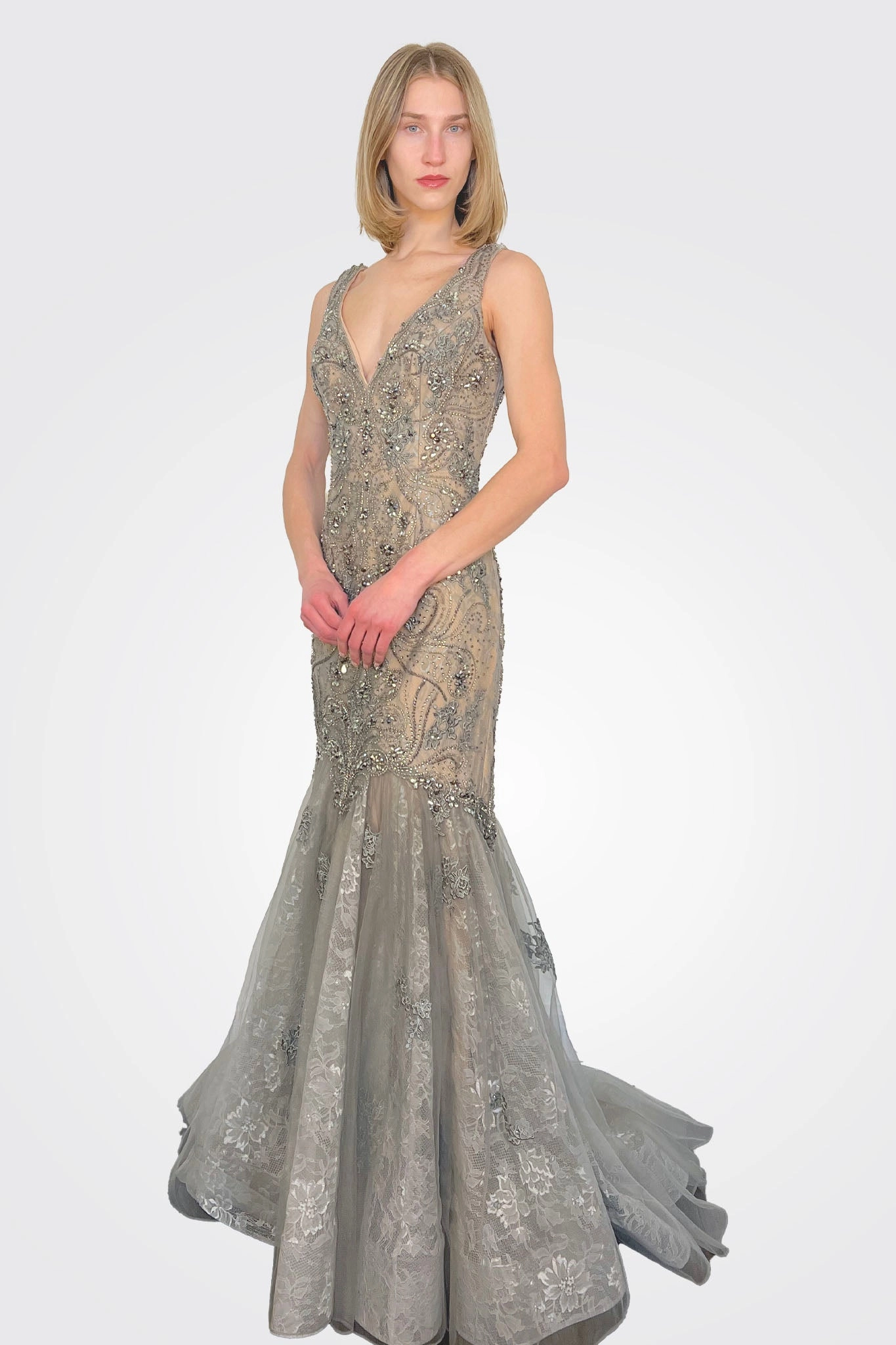 Mermaid Sequence Gown - Gunmetal