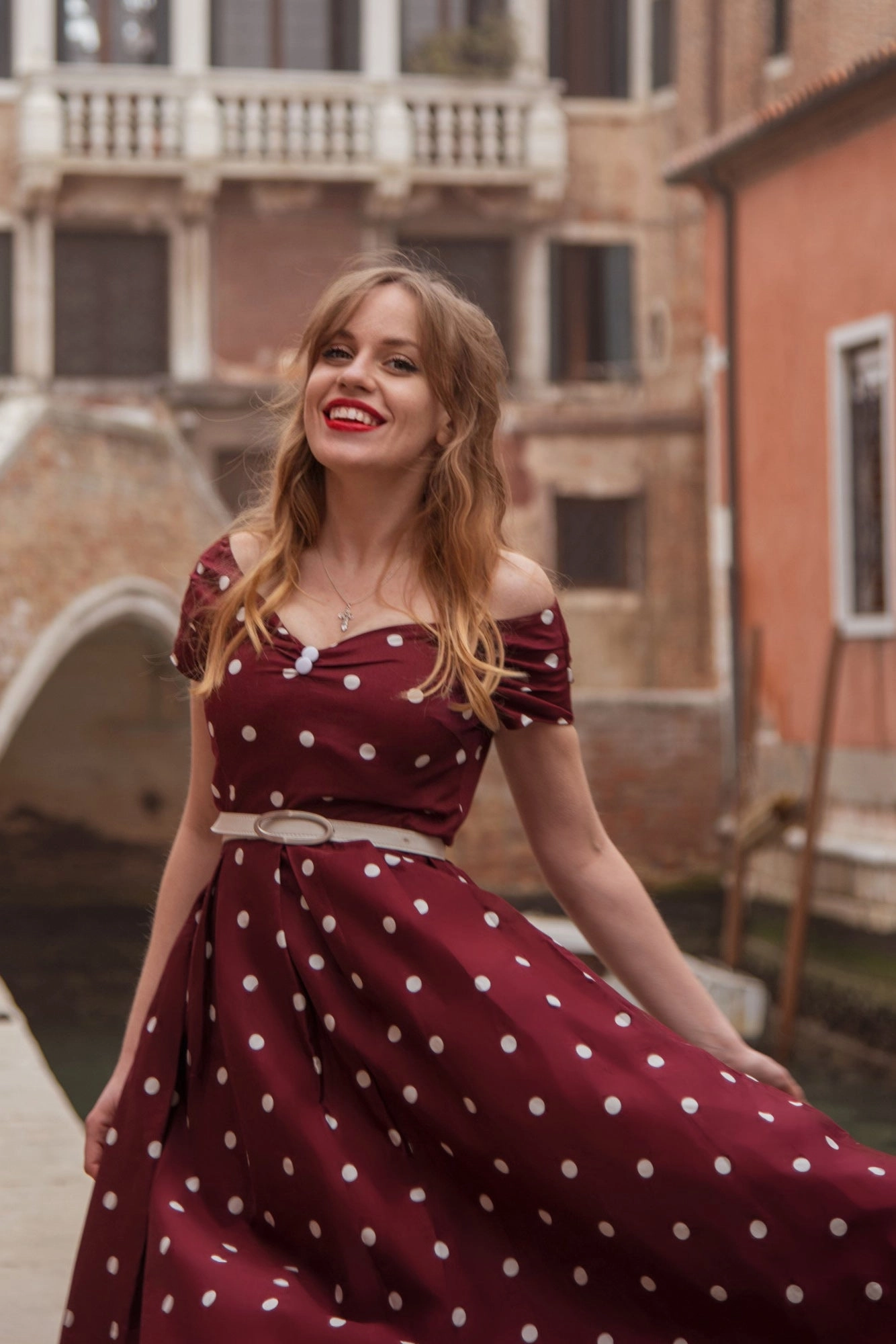 Miss Lily Dress in Burgundy Dots