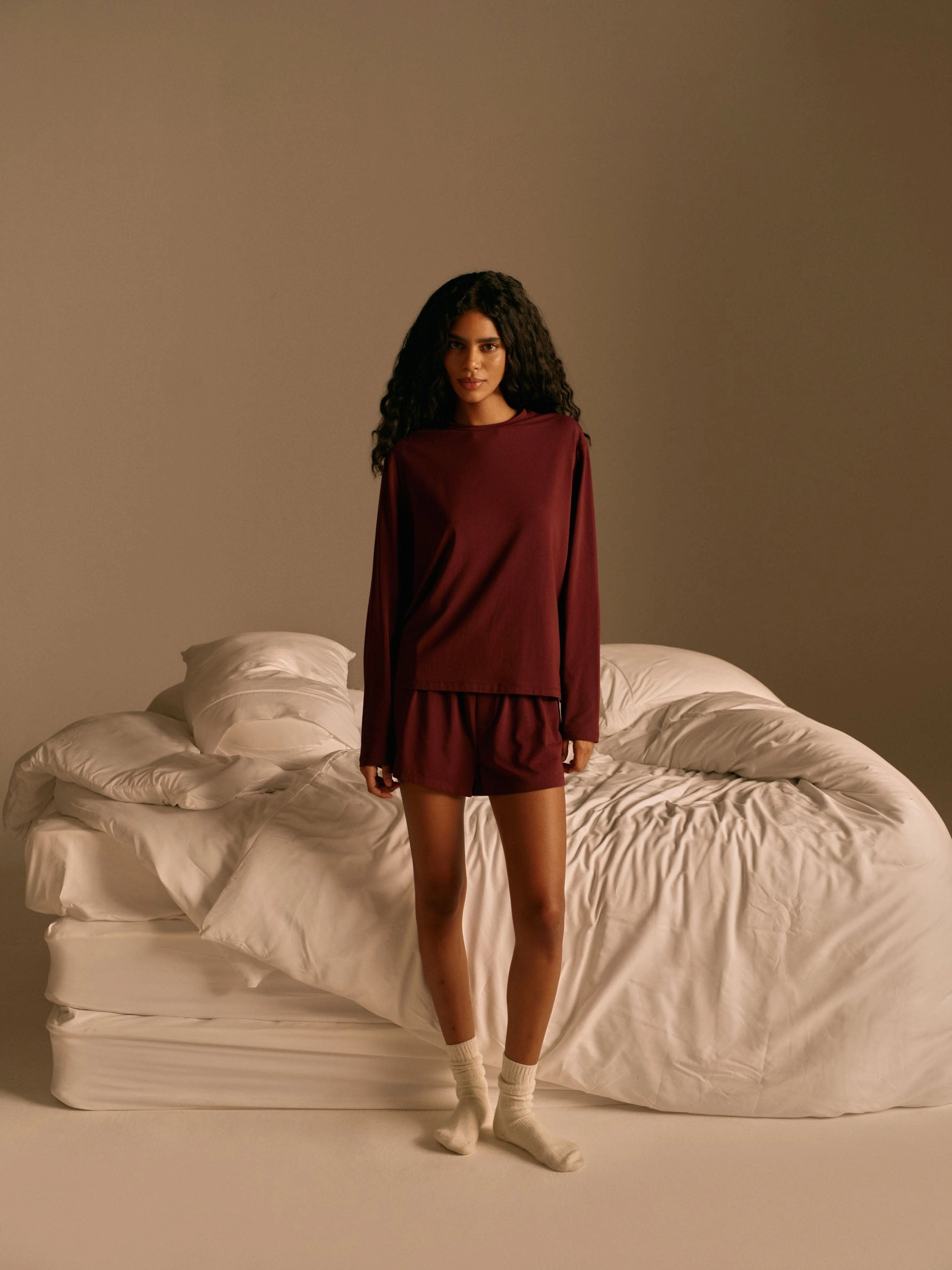 Modal Long Sleeve T-shirt - Burgundy