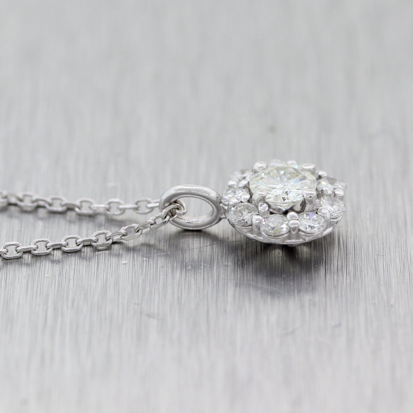 Modern 14k White Gold 0.95ctw Diamond Cluster Flower 18" Necklace
