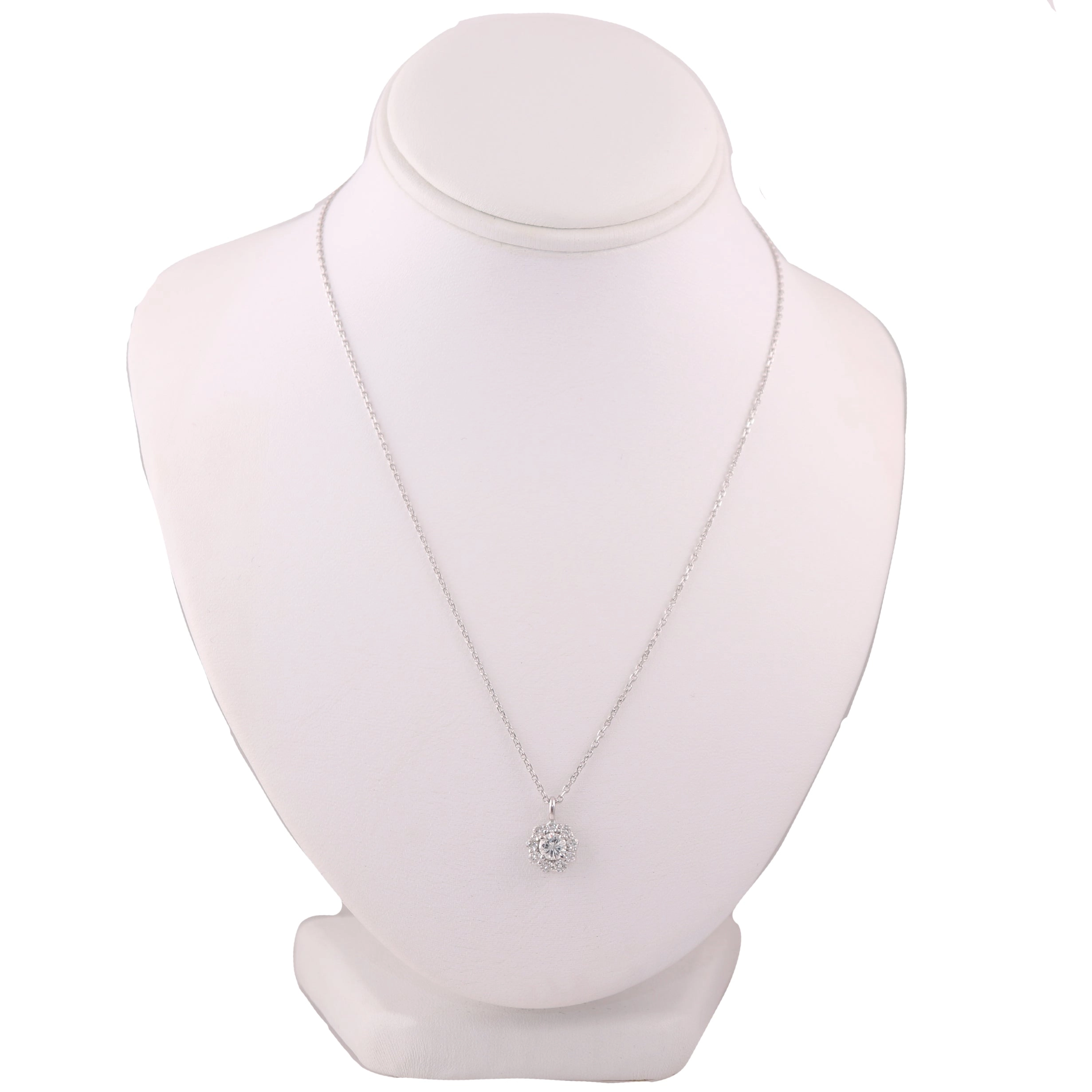 Modern 14k White Gold 0.95ctw Diamond Cluster Flower 18" Necklace