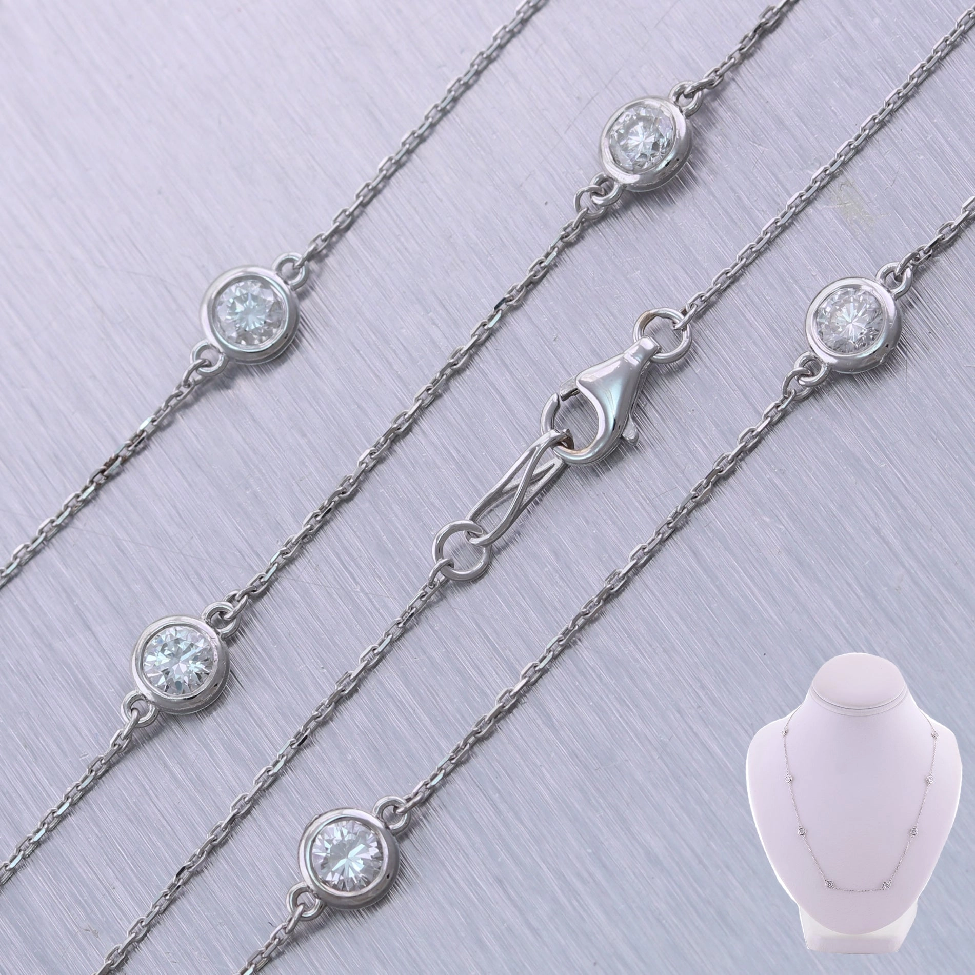 Modern 14k White Gold 1.80ctw Diamonds By The Yard 18" Necklace