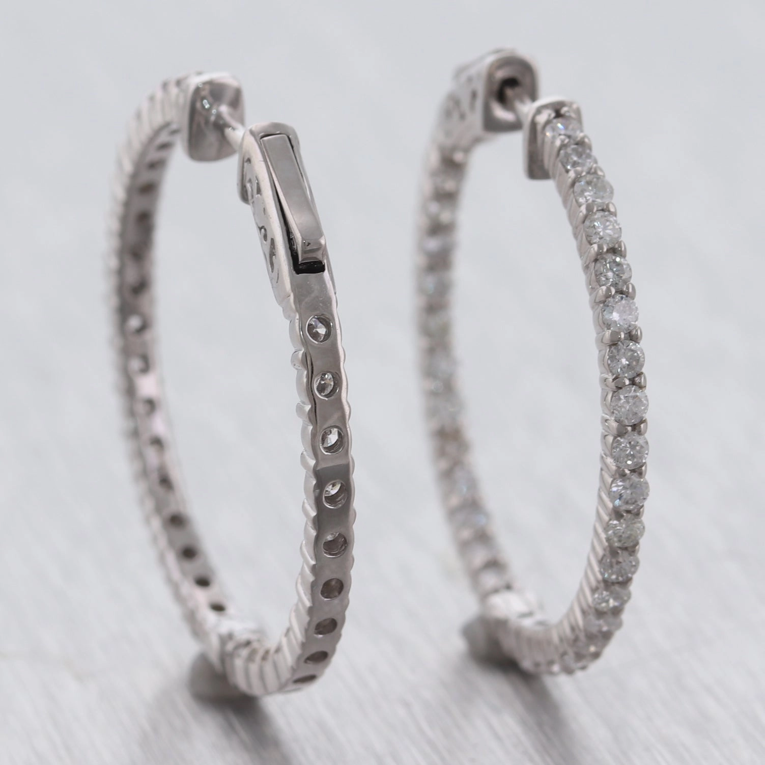 Modern 14k White Gold 2.03ctw Diamond In & Out Hoop Earrings