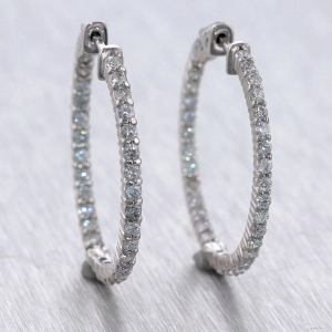 Modern 14k White Gold 2.03ctw Diamond In & Out Hoop Earrings