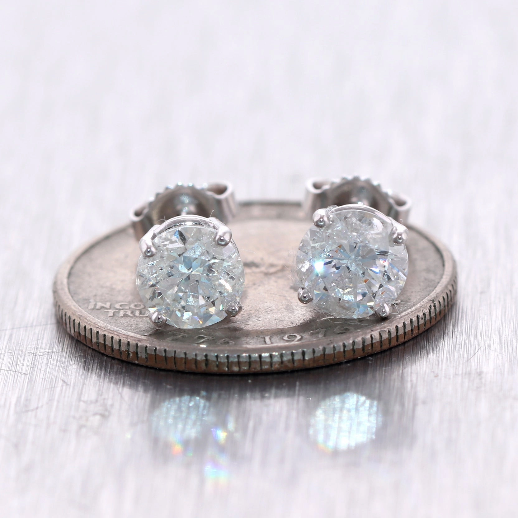 Modern 14k White Gold 2.21ctw G-H SI2 Diamond Stud Earrings