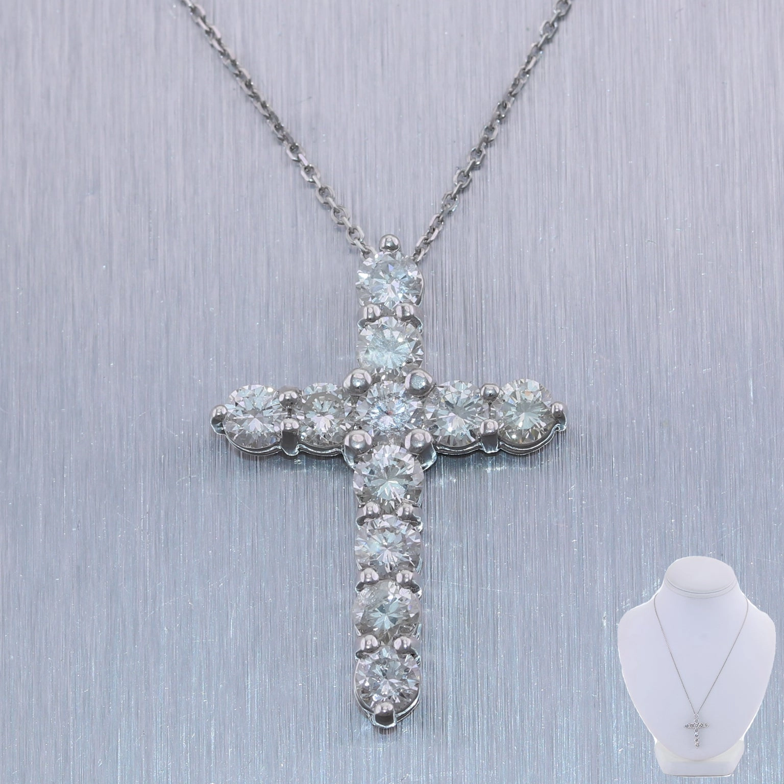 Modern 14k White Gold 3.12ctw Diamond Cross 20" Necklace