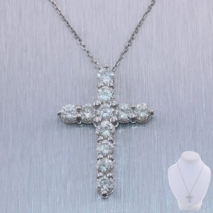Modern 14k White Gold 3.12ctw Diamond Cross 20" Necklace