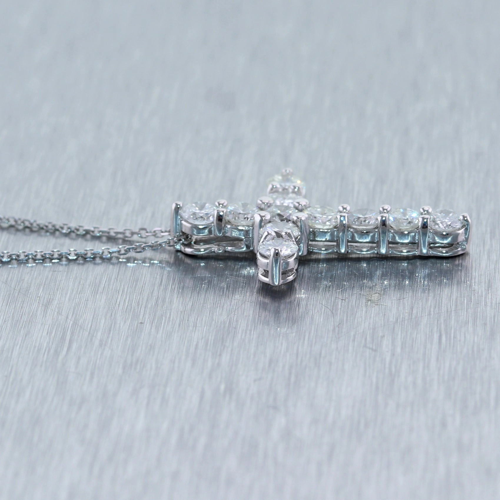 Modern 14k White Gold 3.12ctw Diamond Cross 20" Necklace