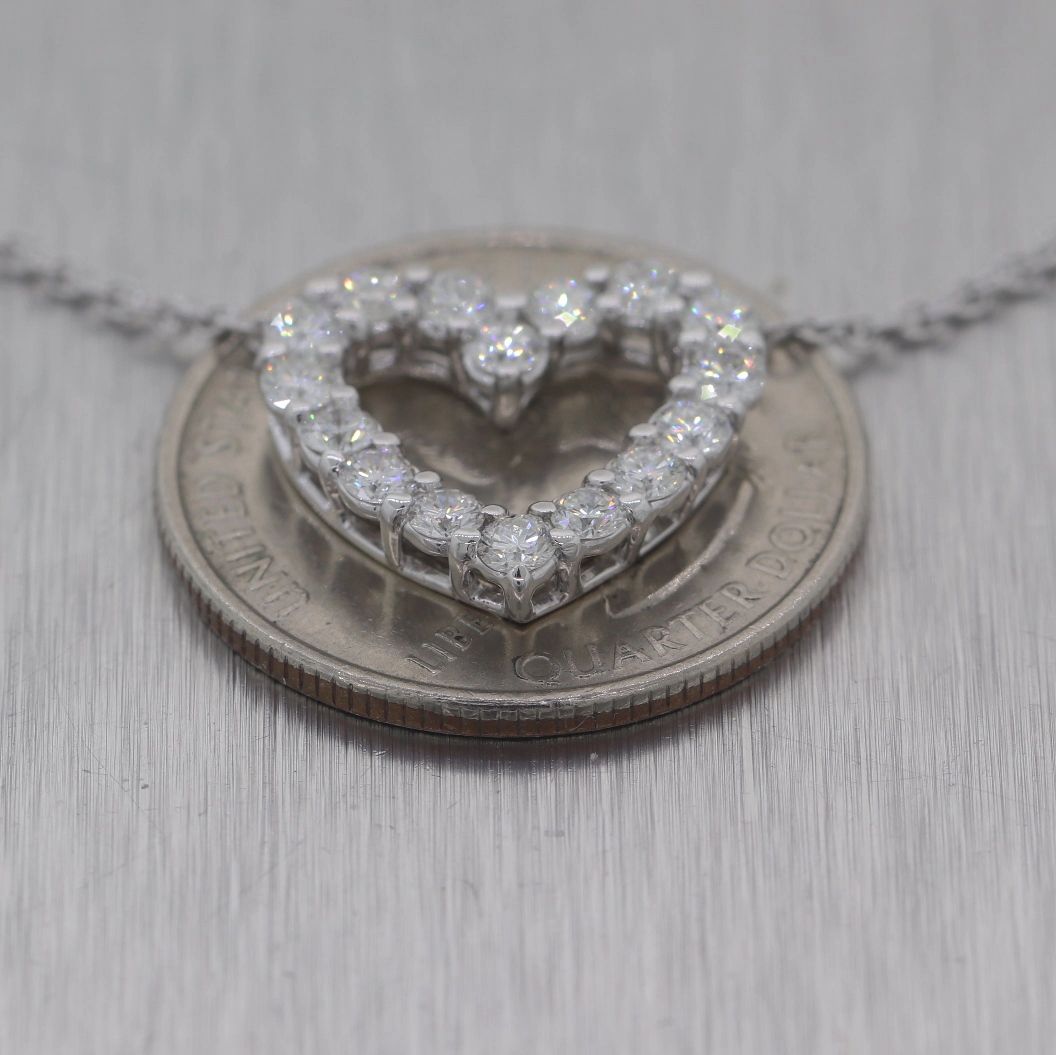 Modern 18k White Gold 1ctw Diamond Heart 16" Necklace
