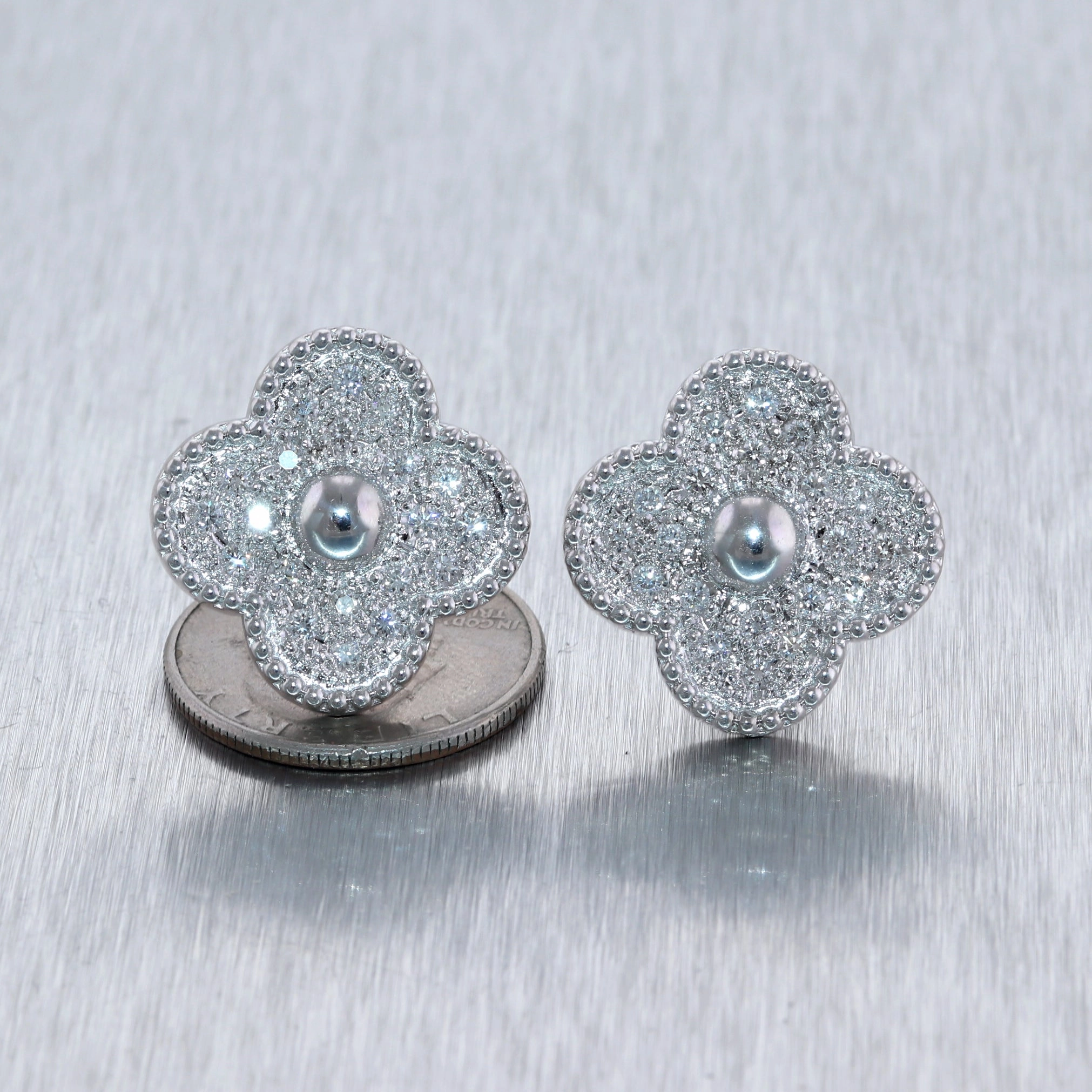 Modern 18k White Gold 2ctw Diamond Flower Clip-On Earrings