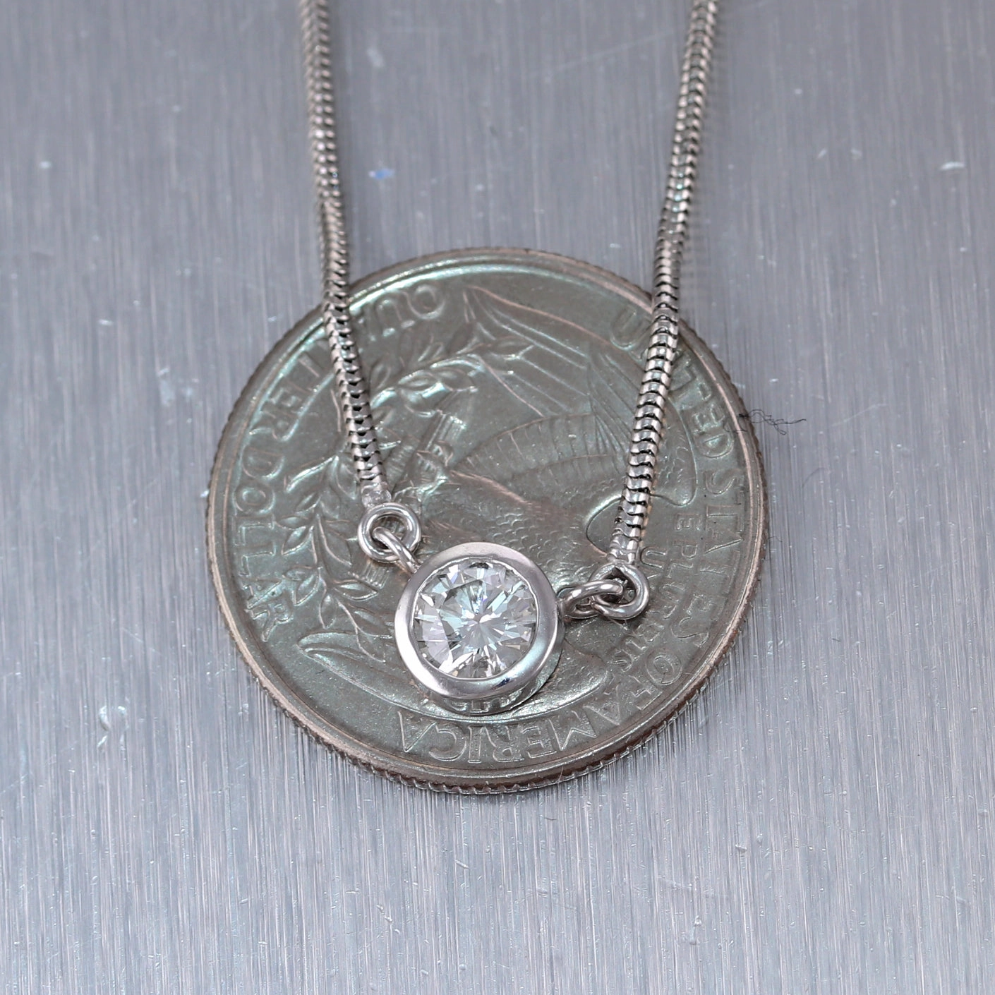 Modern Platinum 0.75ct Solitaire Diamond 19" Necklace