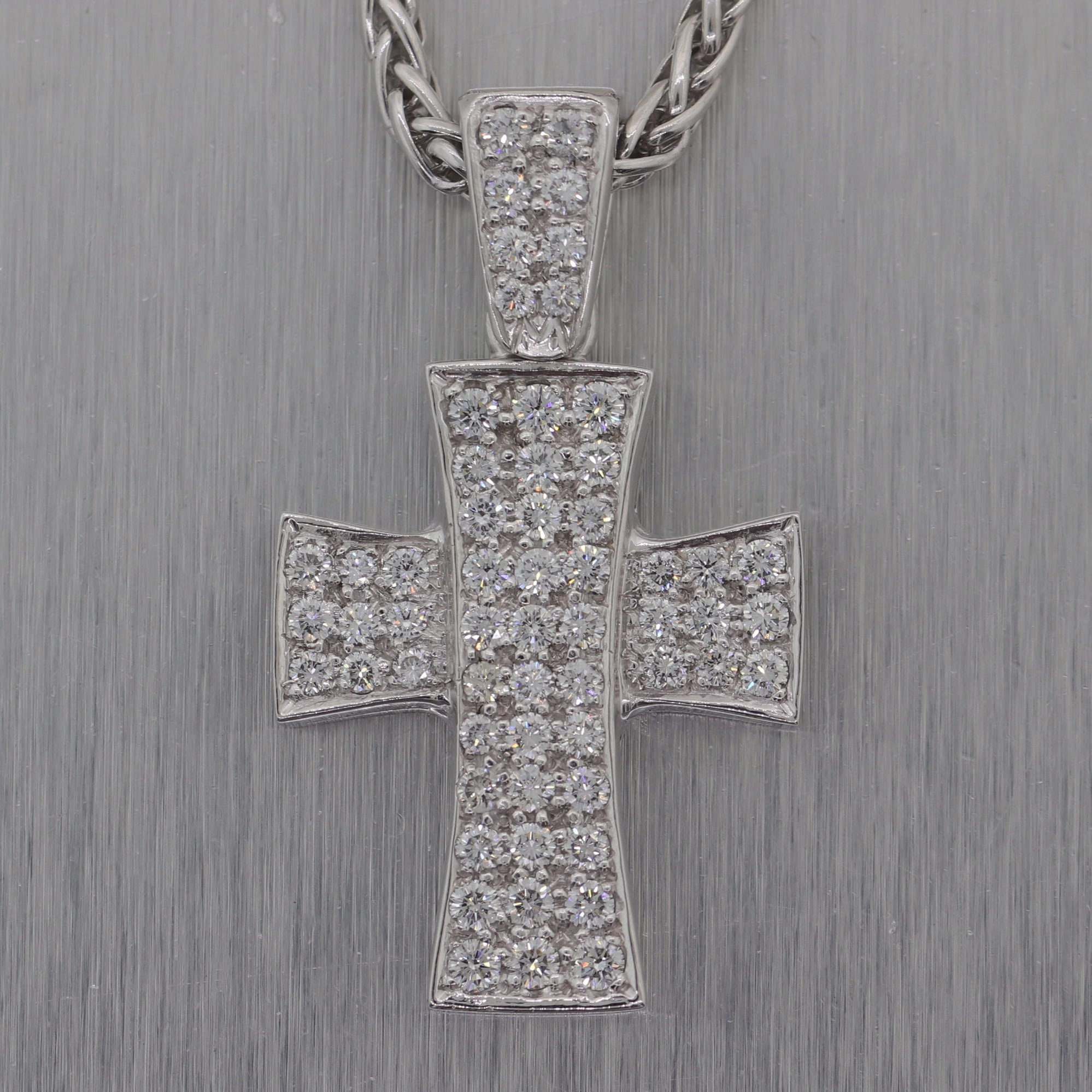 Modern Platinum 2ctw Diamond Cross Pendant 17" Necklace