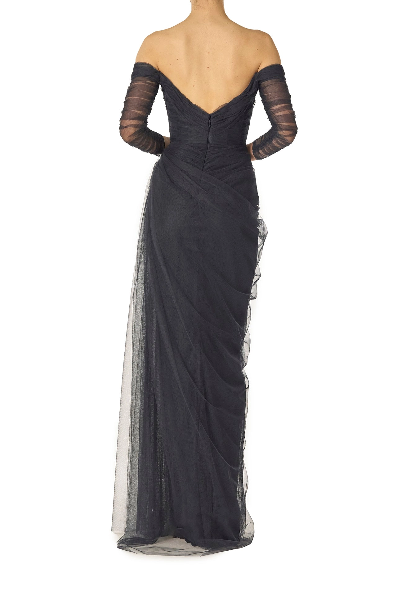 Off The Shoulder Draped Tulle Gown