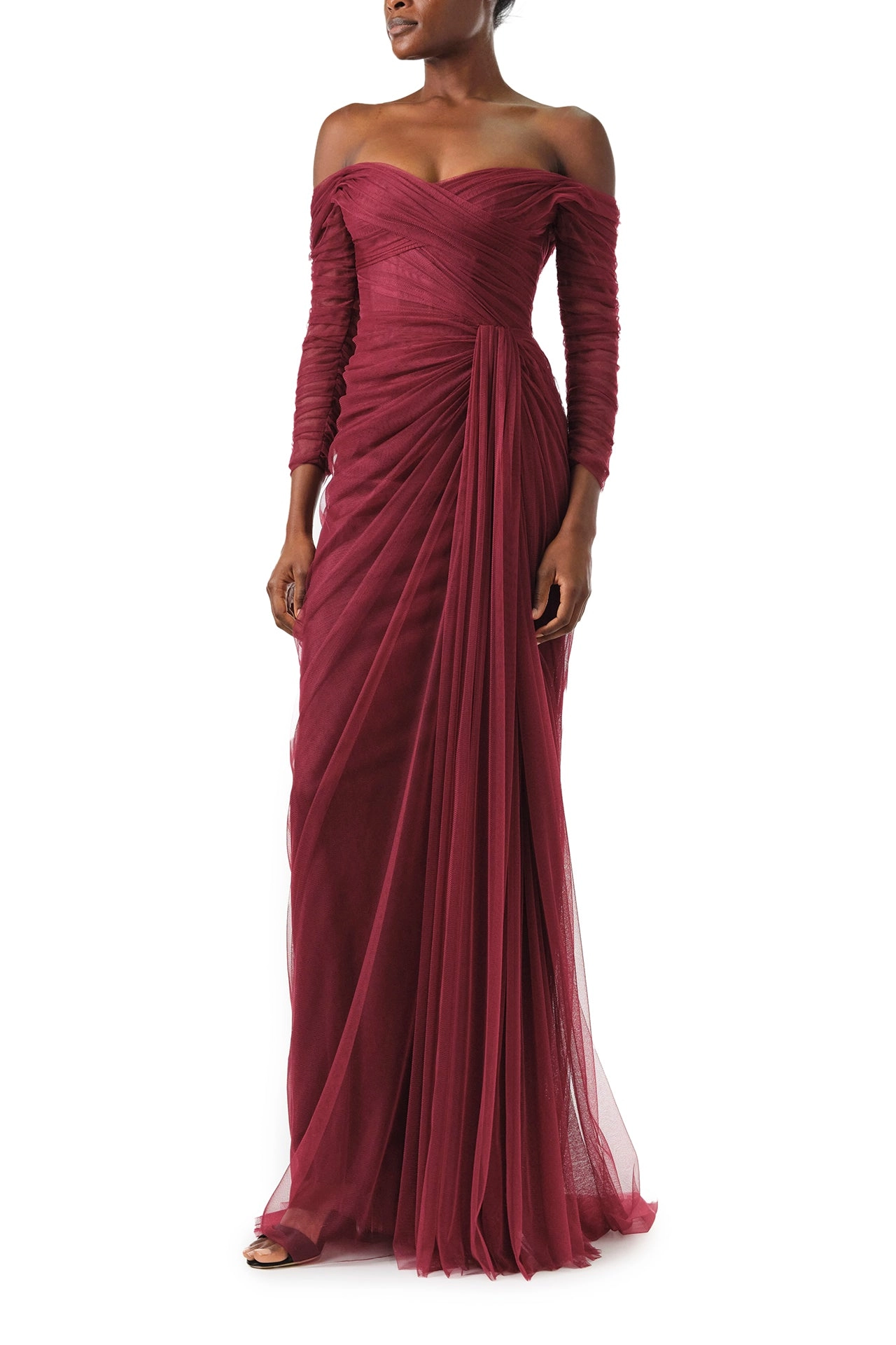 Off The Shoulder Draped Tulle Gown