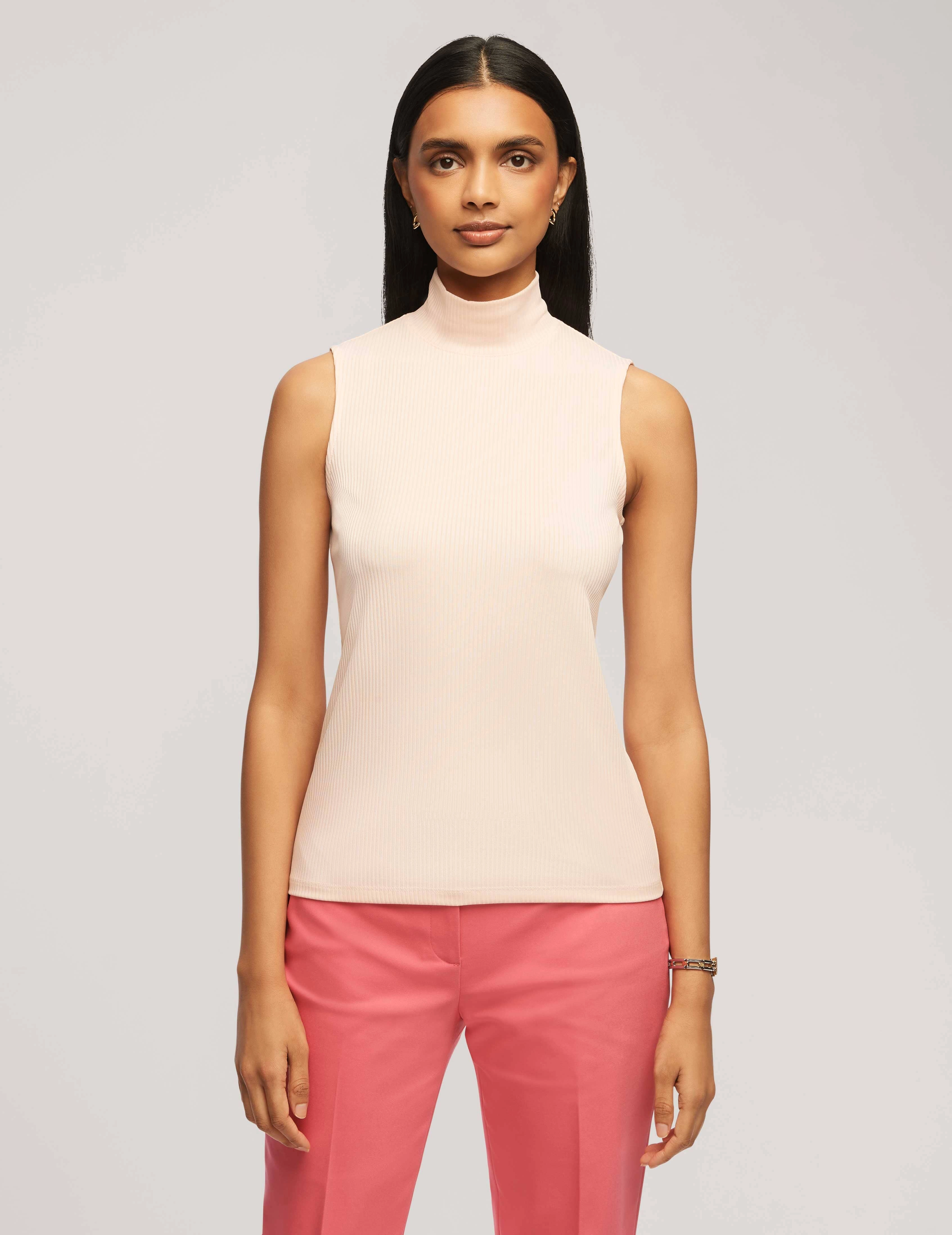 Rib Knit Seamed Mock Neck Shell- Sale