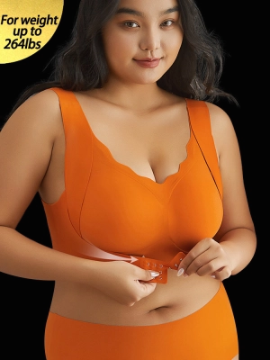 Seamless Front-Closure Support Bra with Scalloped Edge