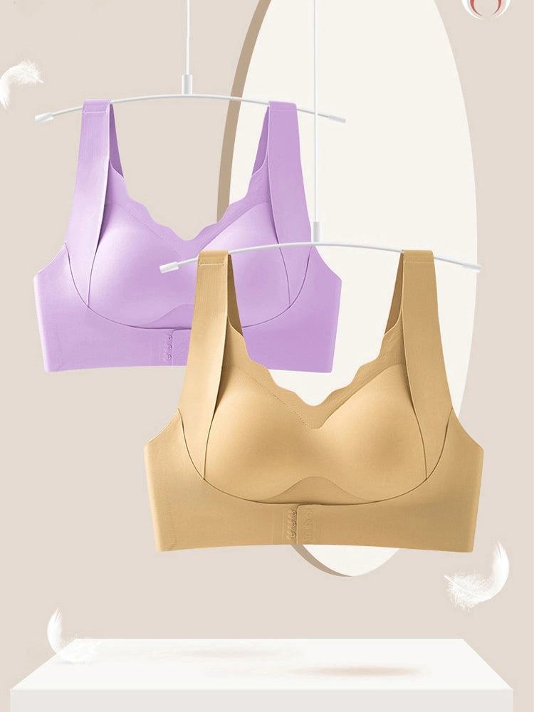 Seamless Front-Closure Support Bra with Scalloped Edge