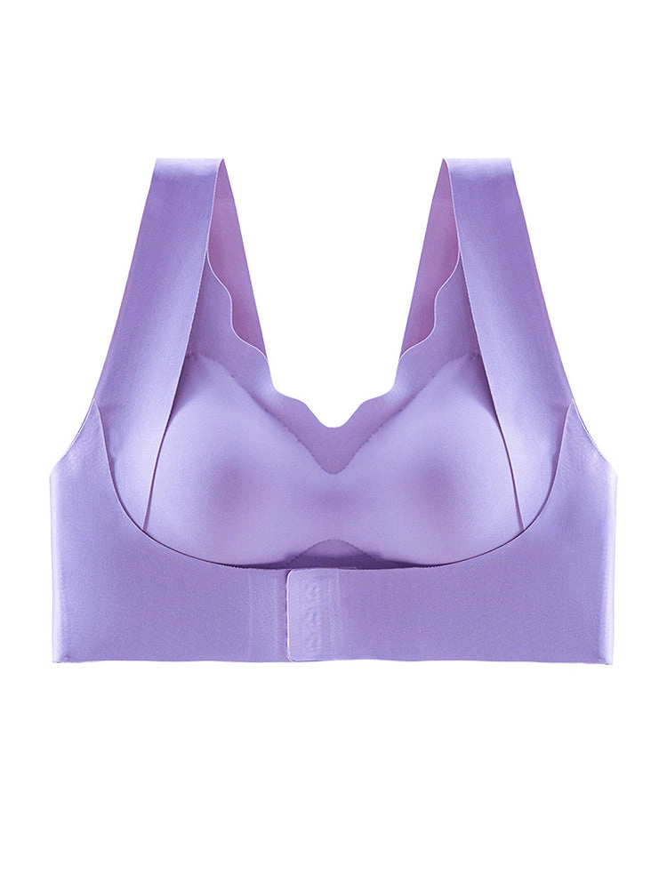 Seamless Front-Closure Support Bra with Scalloped Edge
